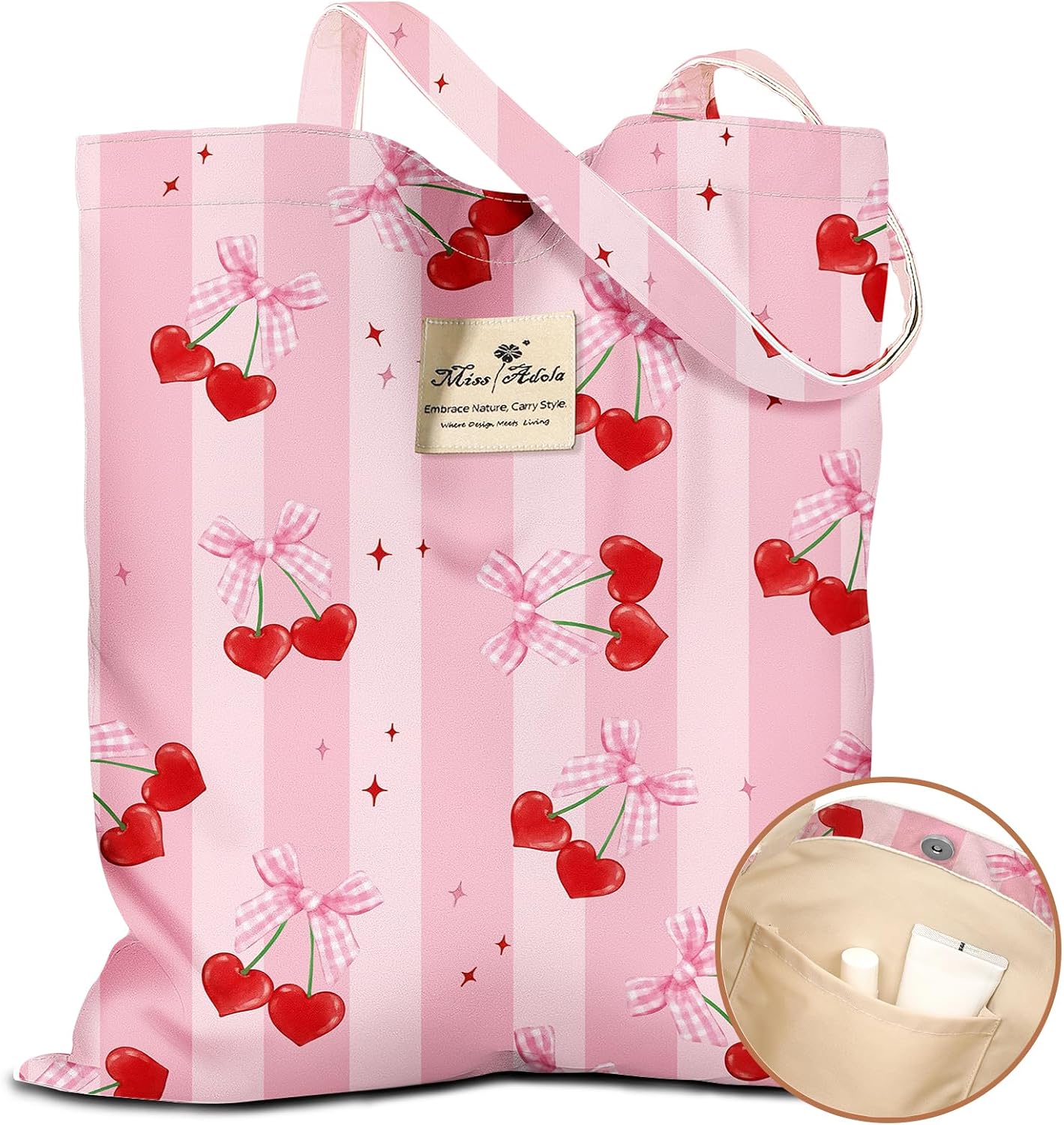 Miss Adola Cloth Tote Bag for Women Reusable Tote with Pocket & Buckle Cute Retro Design
