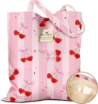Miss Adola Cloth Tote Bag for Women Reusable Tote with Pocket & Buckle Cute Retro Design