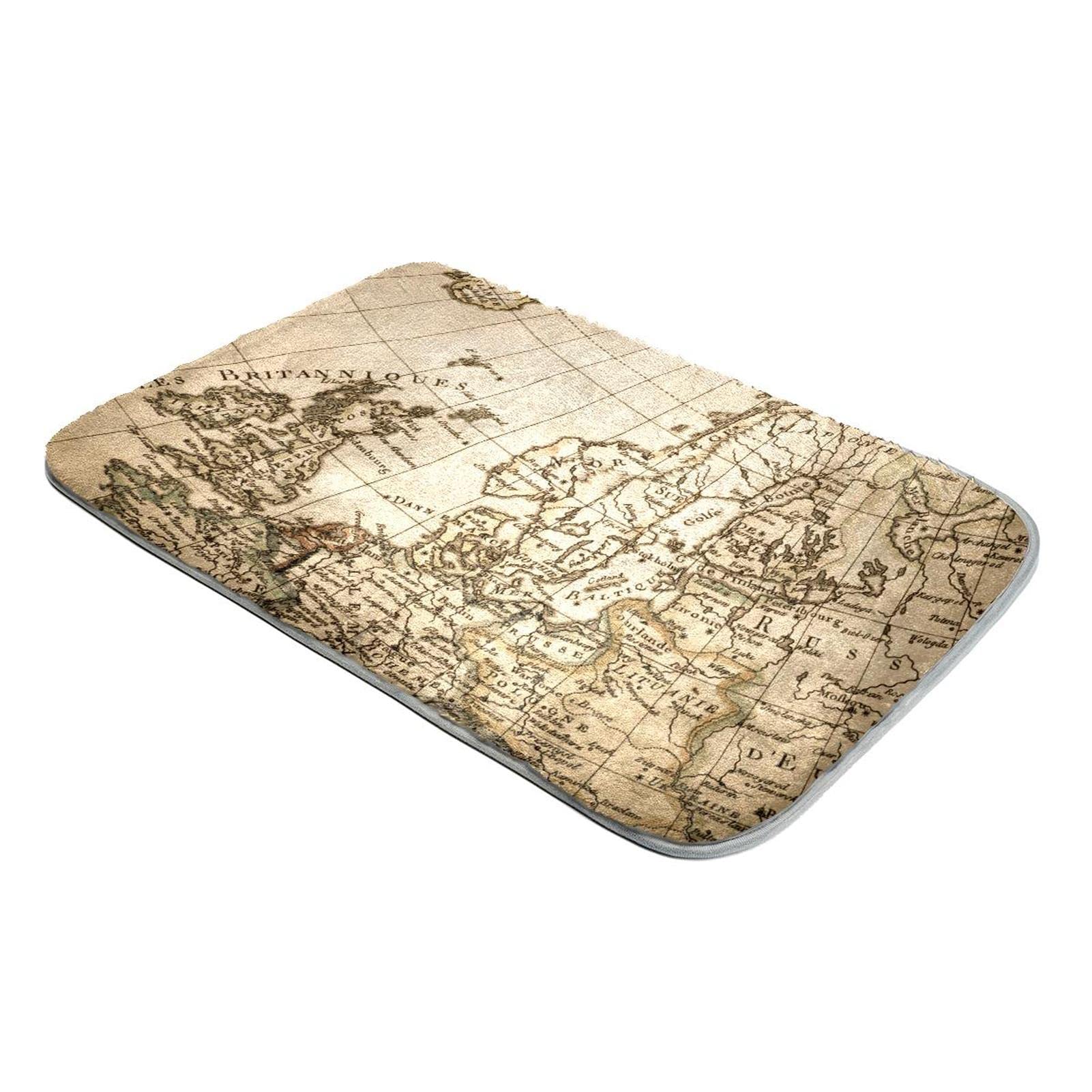 Tapis à poils longs carte nautique vintage en fausse fourrure douce