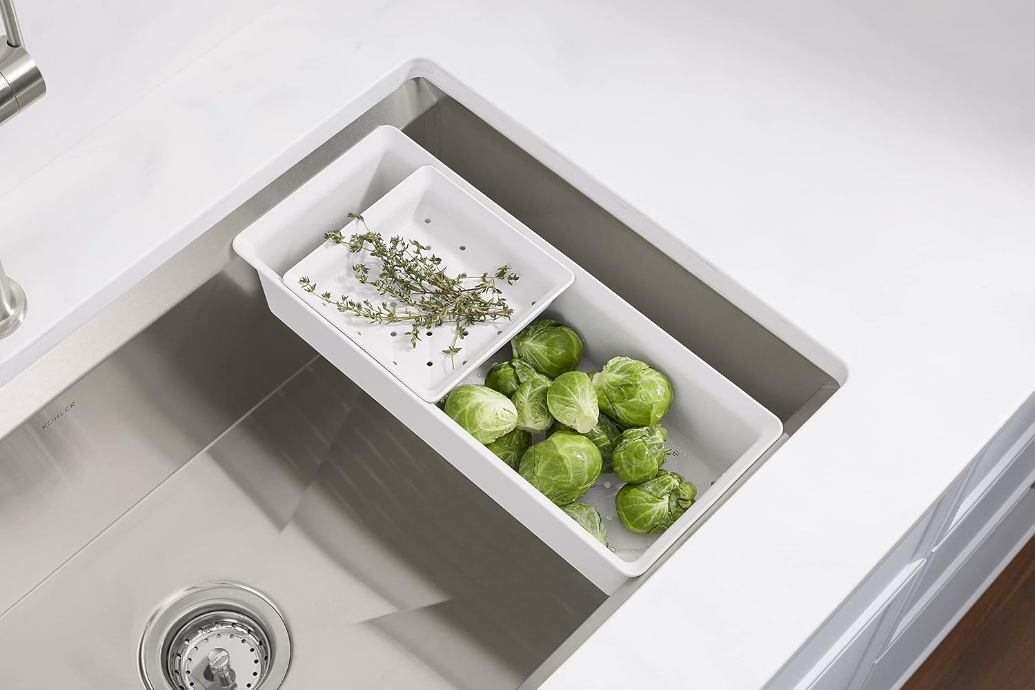 KOHLER Task Kitchen Sink, Stainless Steel Dual Mount Single Bowl, 33" Workstation Sink, 2 hole faucet, K-80084-2PC-NA