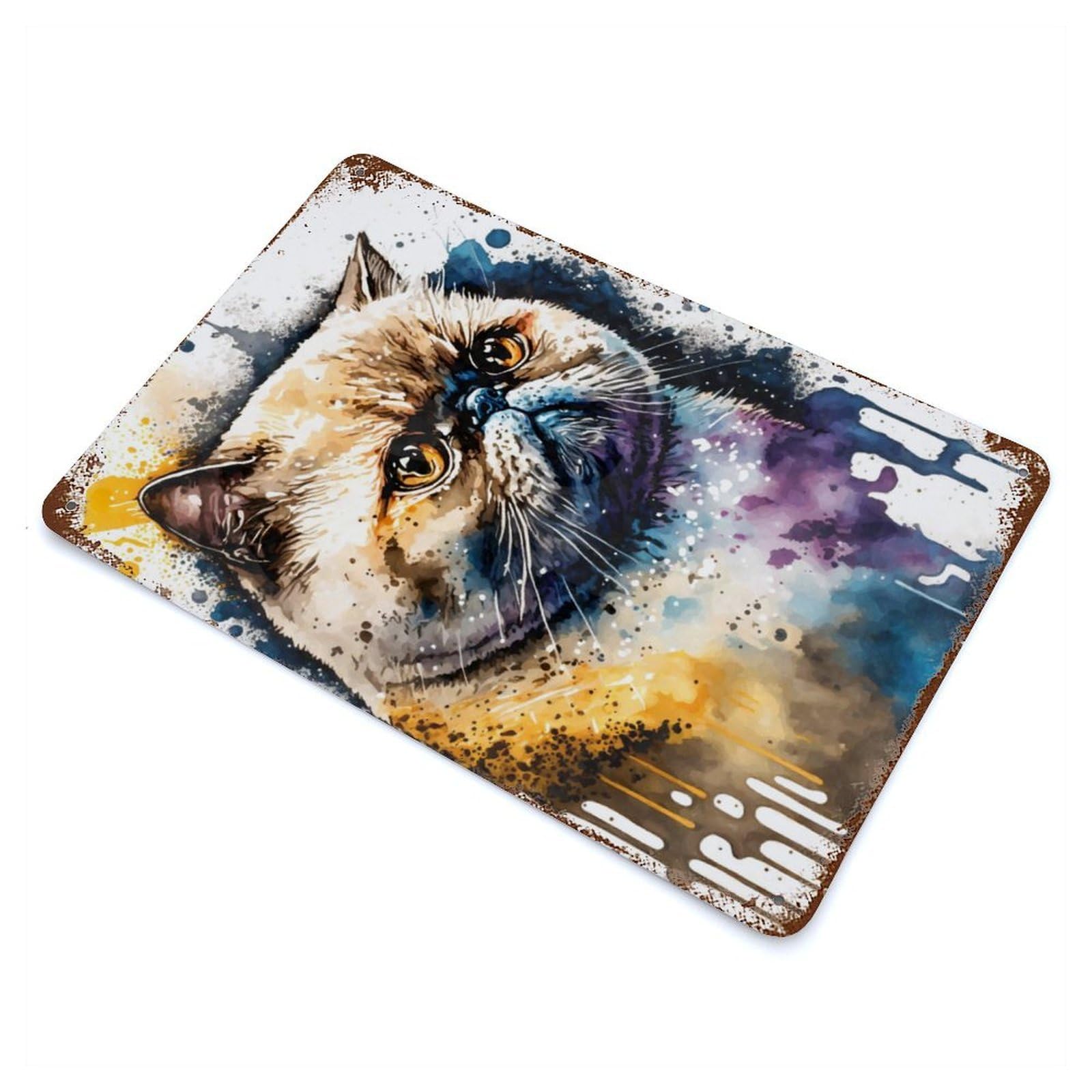 Garage Style Exotic Shorthair Cat Ink Rusty Metal Tin Sign 11.8"x7.9", Industrial Home Decor for Bar And Workshop