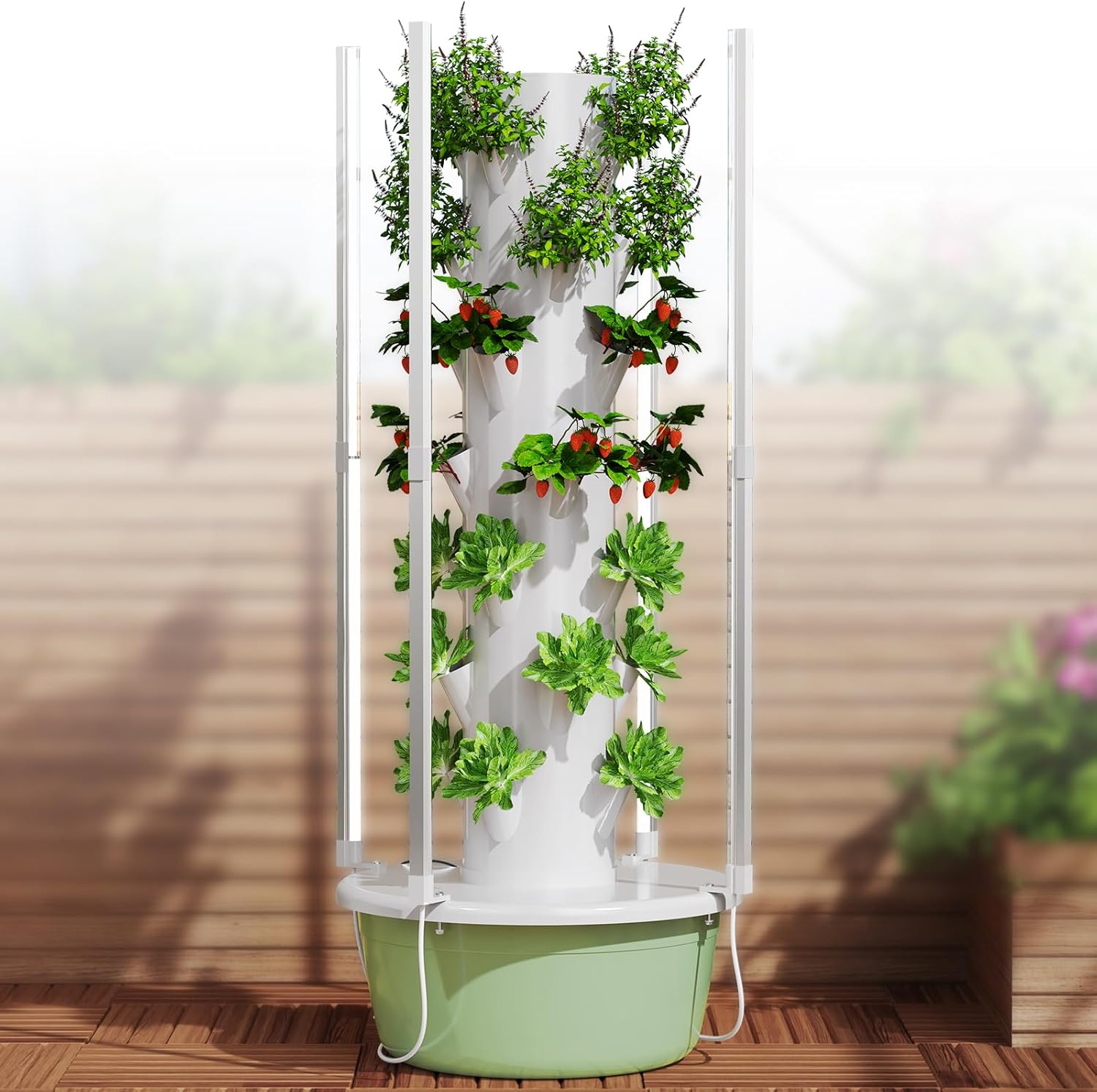 BAOSHISHAN Hydroponics Growing System Tower with Foldable Led Light, 28pods Vertical Hydroponic Tower, Auto Water Circulate Hydroponics Tower Garden for Herbs, Fruits and Vegetables (7 Layer)