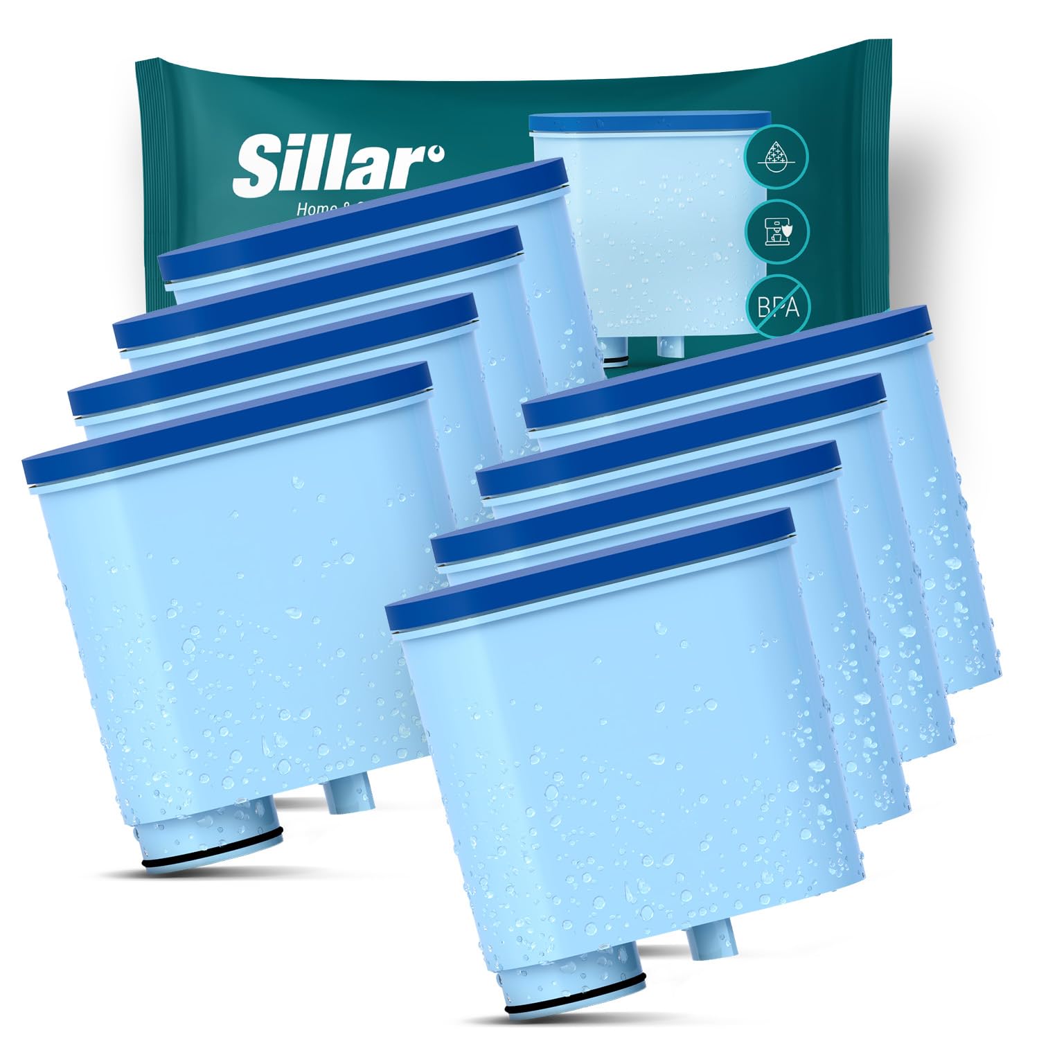 Sillar 8 filtri per l'acqua CLEANI per macchine da caffè Saeco e Philips | compatibili con Philips AquaClean CA6903/10 CA6903/22 filtro antialcare, cartuccia filtrante per macchina da caffè Saeco