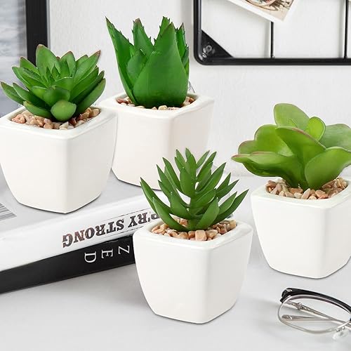 Miniatura 42 de Hollyone Plantas suculentas artificiales grandes en macetas, plantas suculentas falsas de plástico en maceta con maceta de cerámica blanca para 1