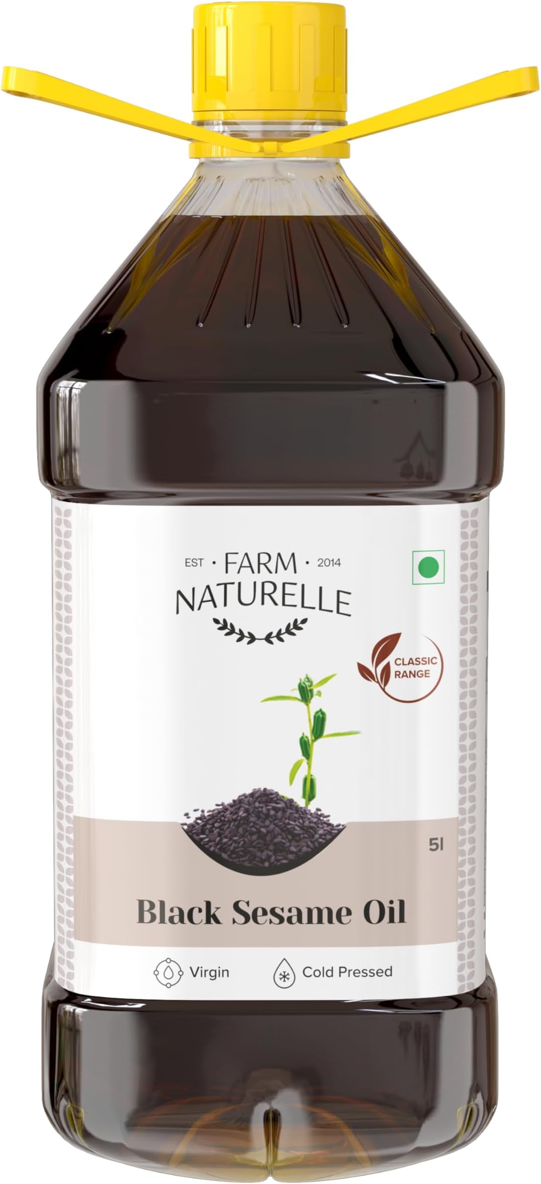 Farm Naturelle 100% Pure & Unrefined Cold Pressed Black Sesame (Gingelly) Oil – 5L Plastic Bottle | Kolhu/Kacchi Ghani/Chekku | Natural Daily Cooking Oil | Chemical-Free | Rich Aroma & Flavour