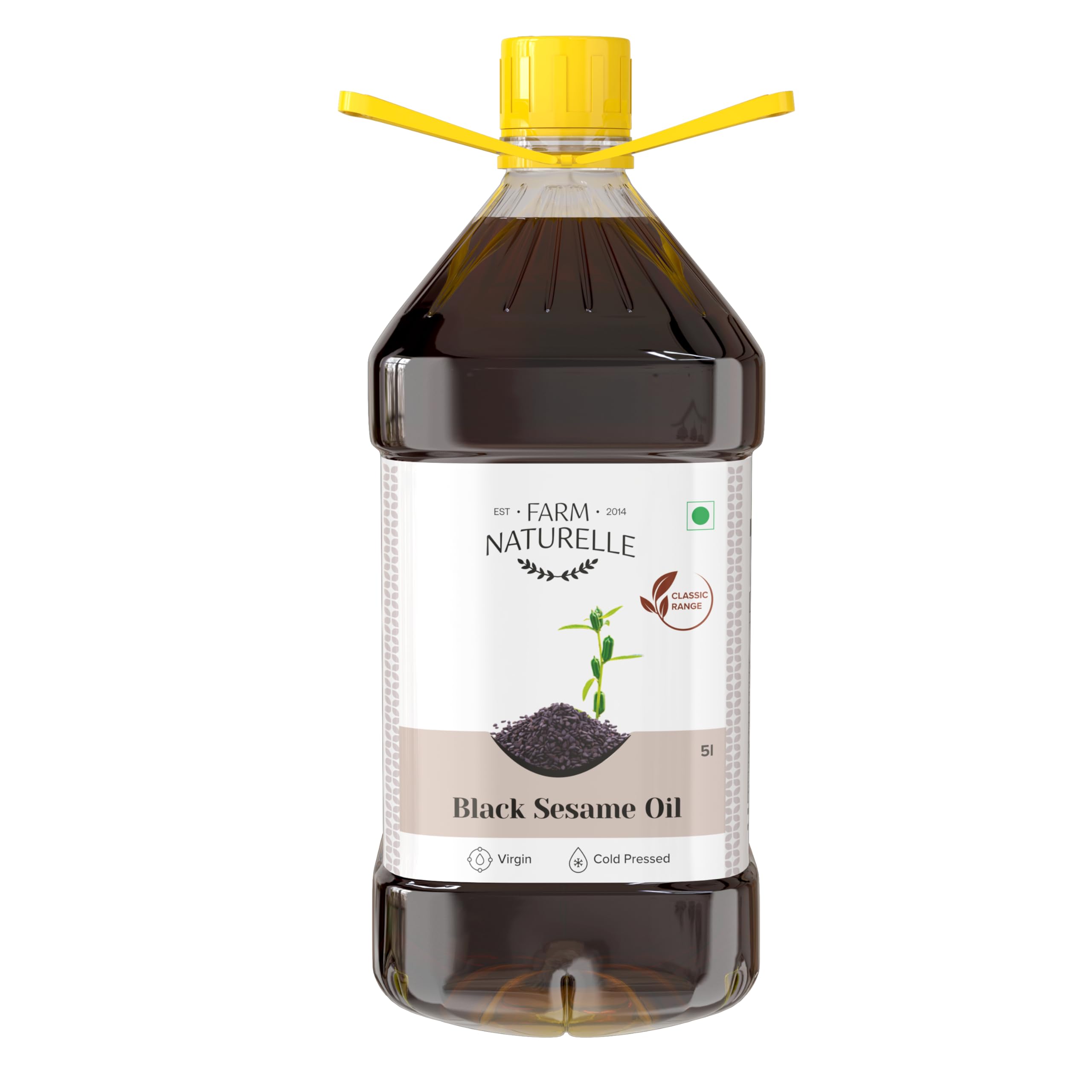 Farm Naturelle 100% Pure & Unrefined Cold Pressed Black Sesame (Gingelly) Oil – 5L Plastic Bottle | Kolhu/Kacchi Ghani/Chekku | Natural Daily Cooking Oil | Chemical-Free | Rich Aroma & Flavour