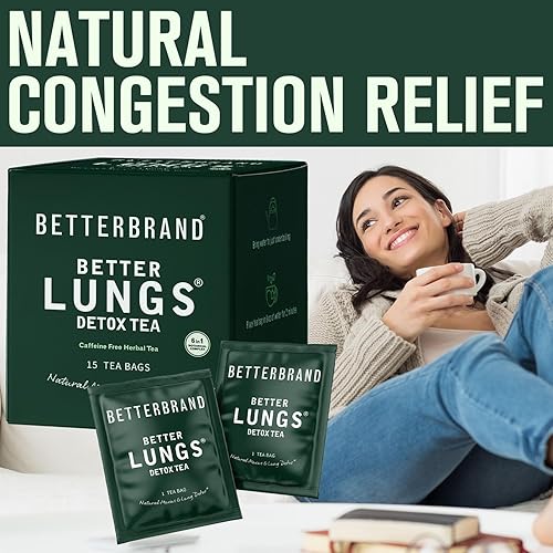 Miniatura 7 de Betterbrand Better Lungs Detox Tea - Bolsas de té de hierbas - Hoja de gordolobo, ginseng, saúco, jengibre y tomillo para limpieza pulmonar, alivio