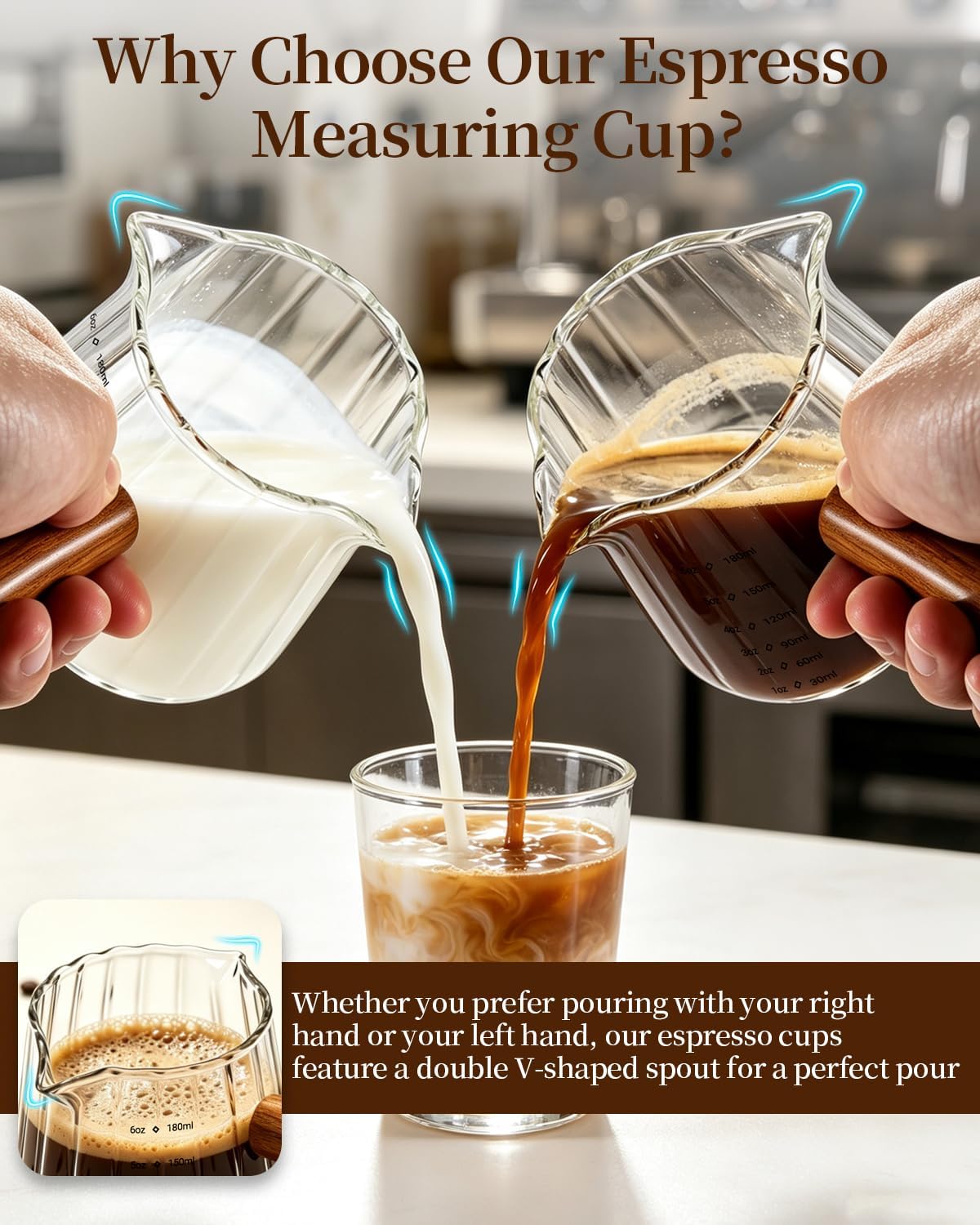 Espresso Machine Accessories - 2 PCS Double Spout 6 Oz Espresso Cups