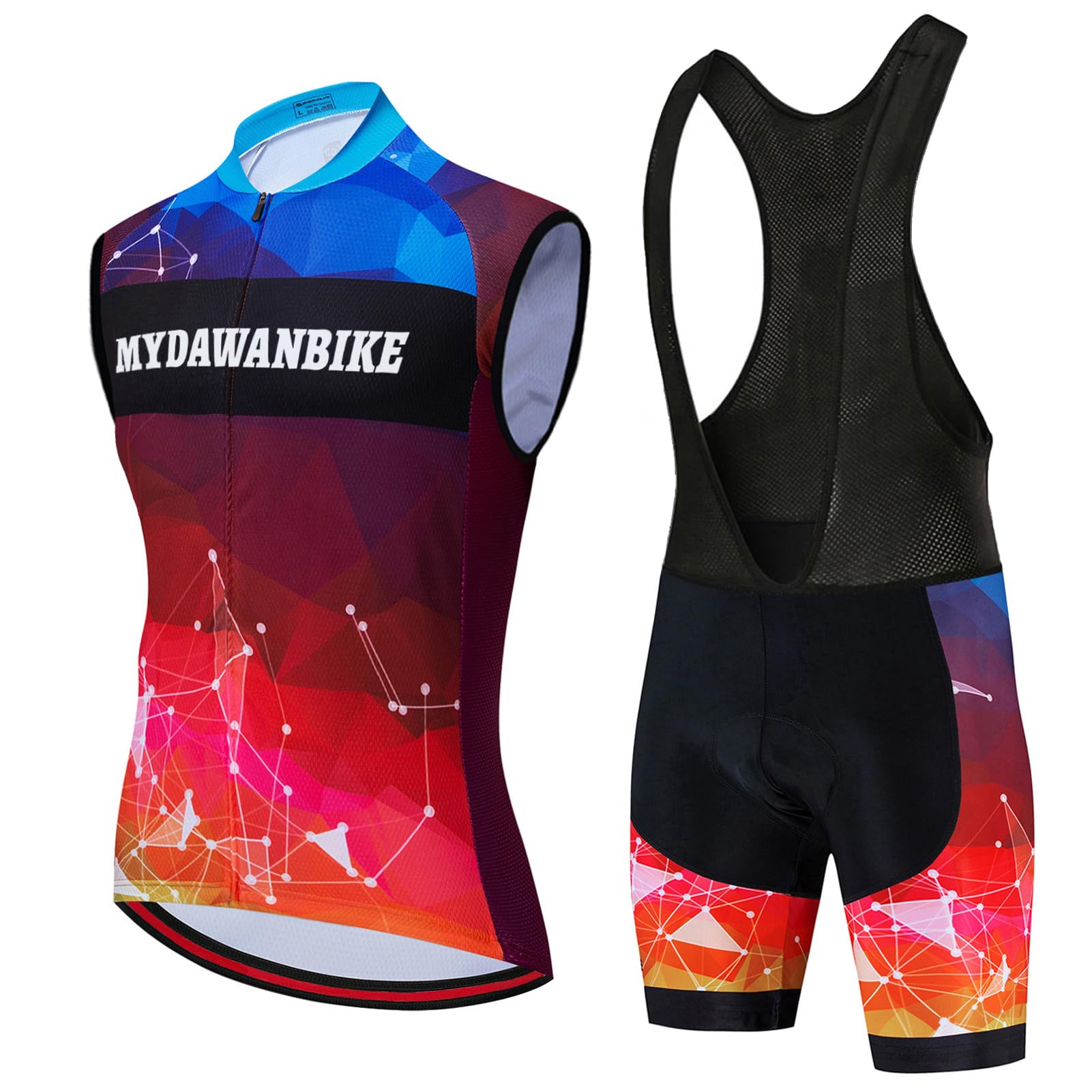 Completo Ciclismo Uomo Abbigliamento Bici MTB Estivo Tuta Ciclista Senza Maniche,Maglietta Bicicletta Gilet e Salopette Pantaloncini con 9D Gel Imbottiti,Maglia da Ciclo Sleeveless Asciugatura Rapida