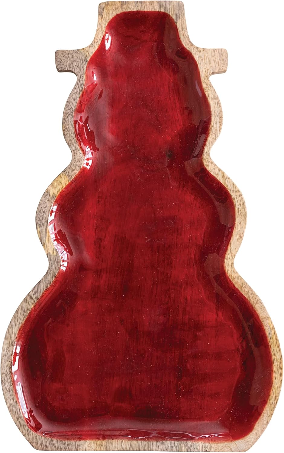 Creative Co-Op Enameled Mango Wood Snowman Shaped Tray, Red and Natural