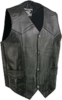 Vista 1 de EVENT LEATHER EL1310GO Hombres Clásico Estilo Occidental Botón de Presión Negro Chaleco de Cuero para Motociclistas