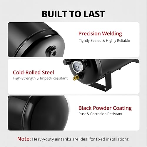 Miniatura 3 de EVIL ENERGY Kit de tanque de aire de 2.5 galones, 6 puertos, 14 pulgadas, NPT 200PSI, clasificado para camión, automóvil, bocina de aire, neumáticos