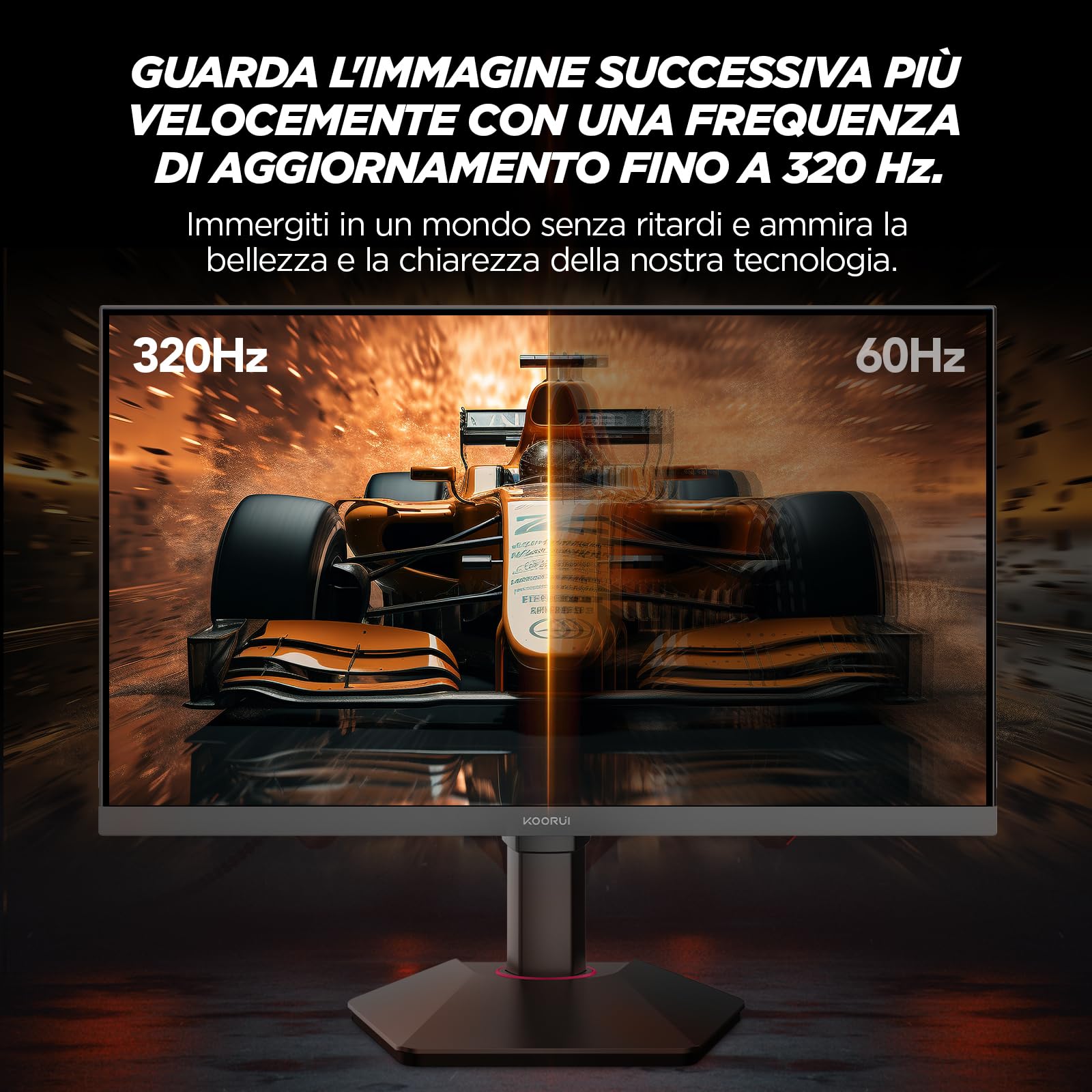 KOORUI G2511E Monitor Gaming 25 Pollici, FHD 320Hz, 1ms, HDR400, Fast IPS, Adaptive Sync, VESA 75x75mm, regolazione ergonomica