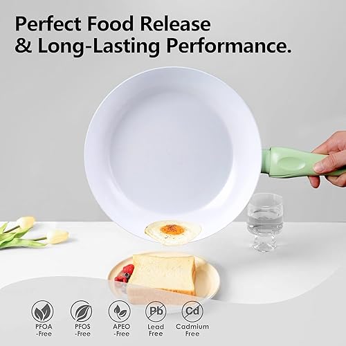 Miniatura 4 de Wellhouse Juego de utensilios de cocina de cerámica antiadherente, juego de 7 piezas, ollas y sartenes, sin PFOA, sartén, cacerola con tapa, olla de