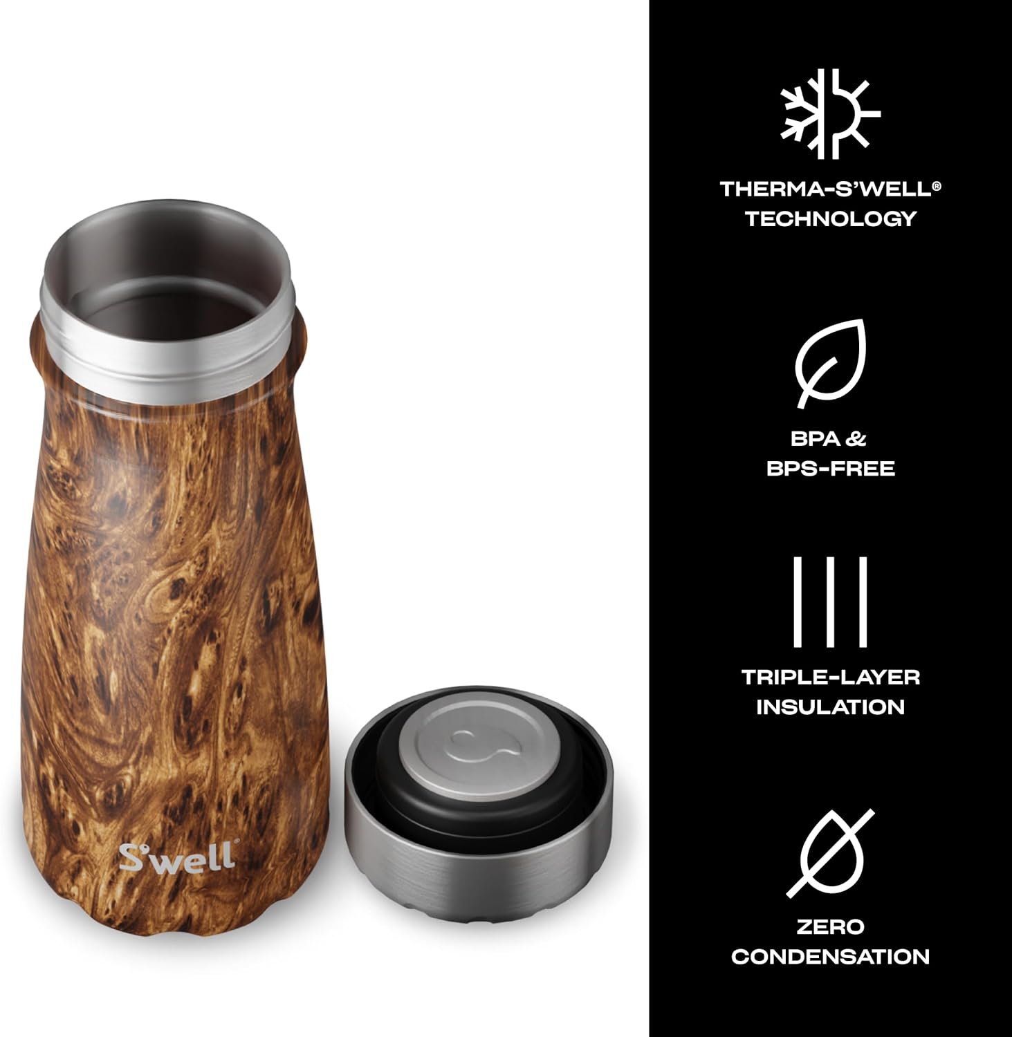 S'well Stainless Steel Traveler with Commuter Lid, 16oz, Teakwood, Triple Layered Vacuum Insulated Containers Keeps Drinks Cold for 24 Hours and Hot for 6, BPA Free, Easy Carrying On the Go - Image 4