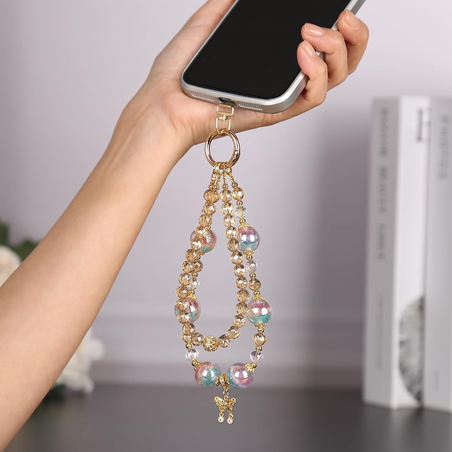 3D Pumpkin Pattern Handmade Beaded Charm, 2-in-1 Color-Changing Anti-Lost Phone Lanyard, for Mobile Phone/Keys/Bag (DeDark Pink Blue Gradient)