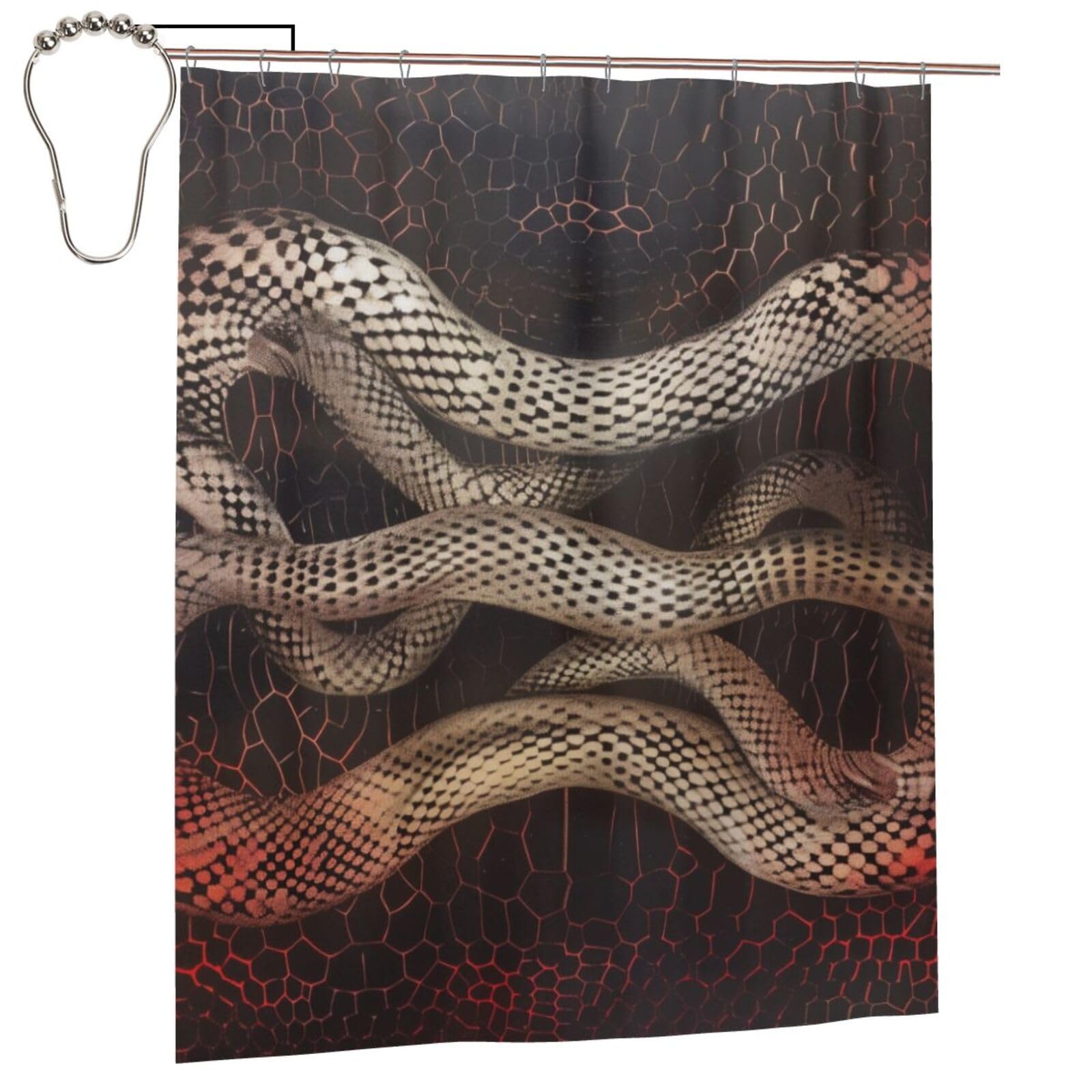 BWWHCCTI Serpentine Printed Shower Curtain With 12 Iron Hooks Opaque Quick Drying Waterproof Shower Curtains Sets For Bathroom 152x183 Cm