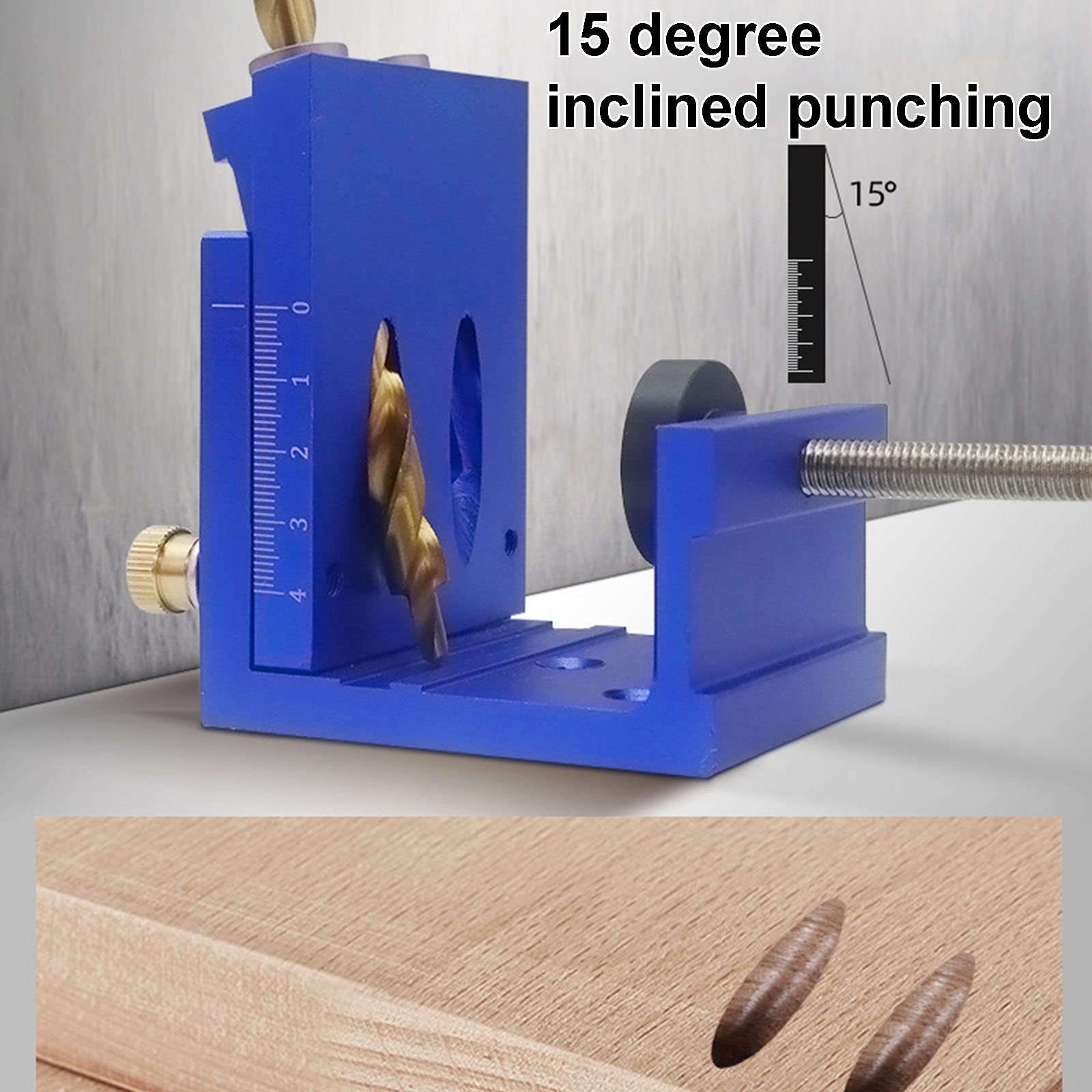Dima Per Fori A Tasca, Guida Di Foratura Per Angolo Di 15 ° Posizionatore, Guida Per Trapano Posizionatore Per Fori Legno, Localizzatore Di Fori Obliqui Carpentieri Dima Per Foratura,Blu