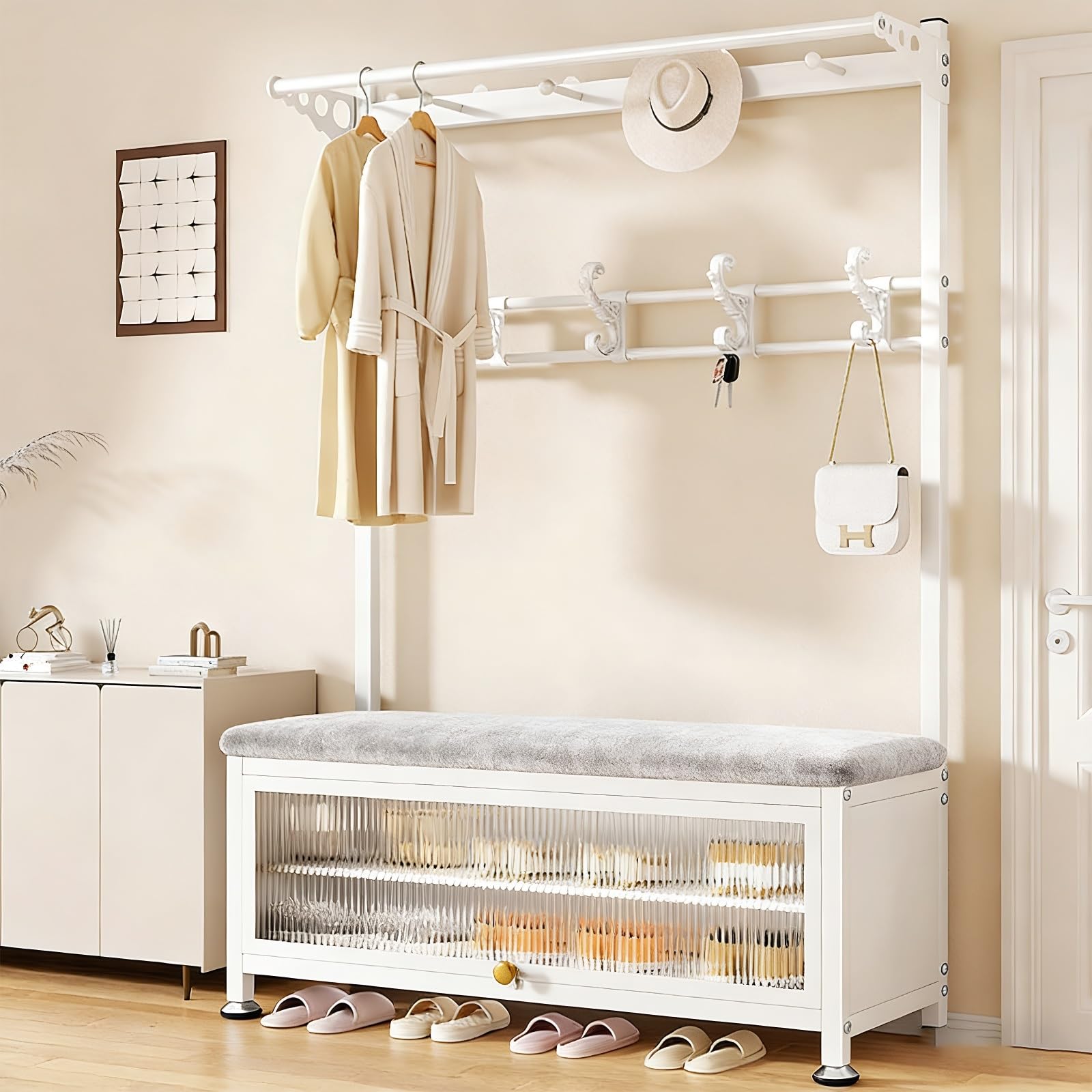 Porte-Manteau Entrée avec Armoire Rabattable Gain de Place