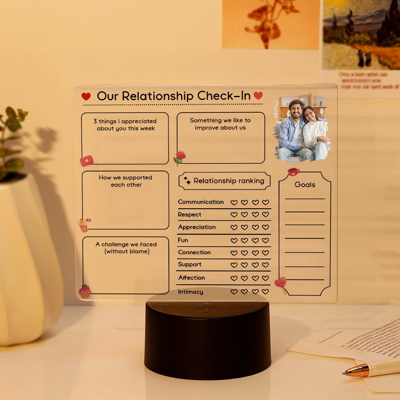 IGP Personalized Relationship Check-in LED Lamp with Custom Photo, Acrylic Note Board for Couples, 7 Color RGB Light Base, Weekly Goal Setting and Reflection Board, Anniversary and Wedding Gift-image-33