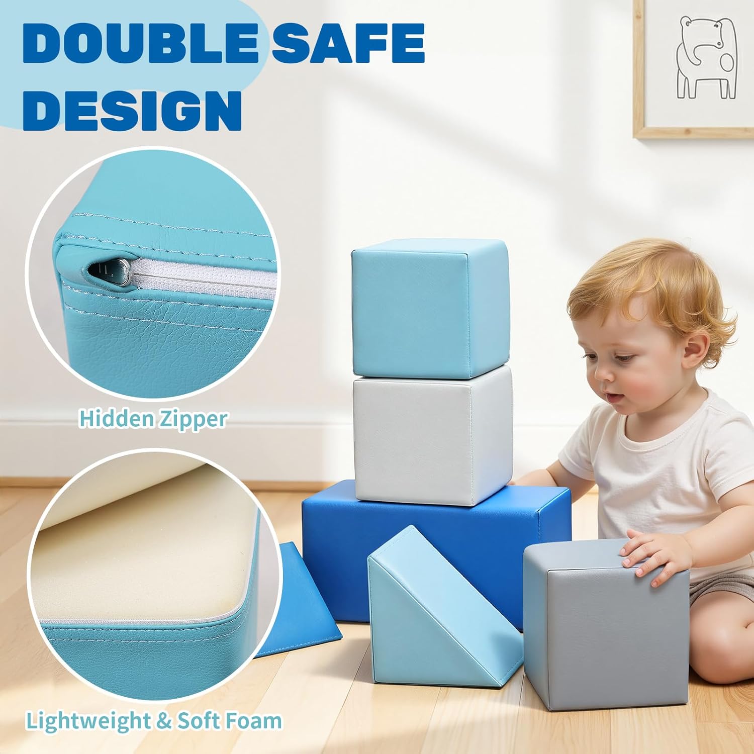 Foam Building Blocks for Toddlers: Soft PU Leather Stacking Blocks - Mega Climbing Foam Blocks Playset for Preschool Learning - Kids Soft Play Set for Birthday Gift
