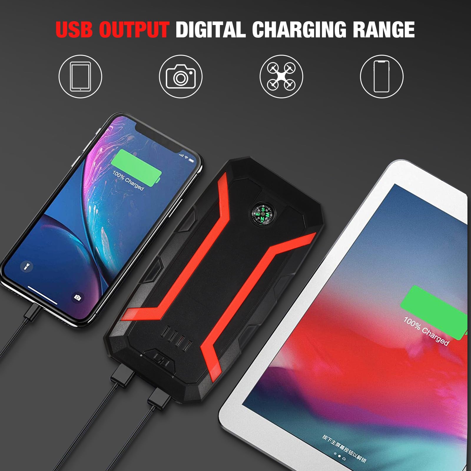 Avviatore di Emergenza Auto A2 30000mah Nero Portatile