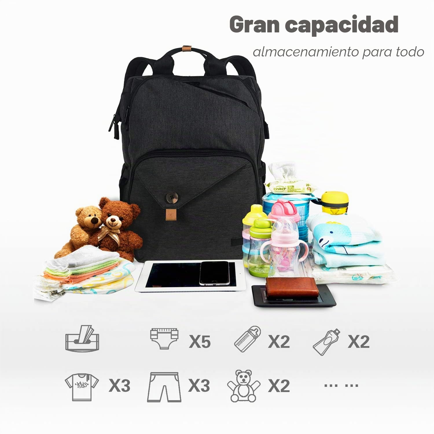Hap Tim Mochila con bolsa para cambiar pañales para bebés/correas de cochecito/bolsillos con aislamiento, muchos bolsillos y mochila con bolsa de pañales para viajes Space de almacenamiento