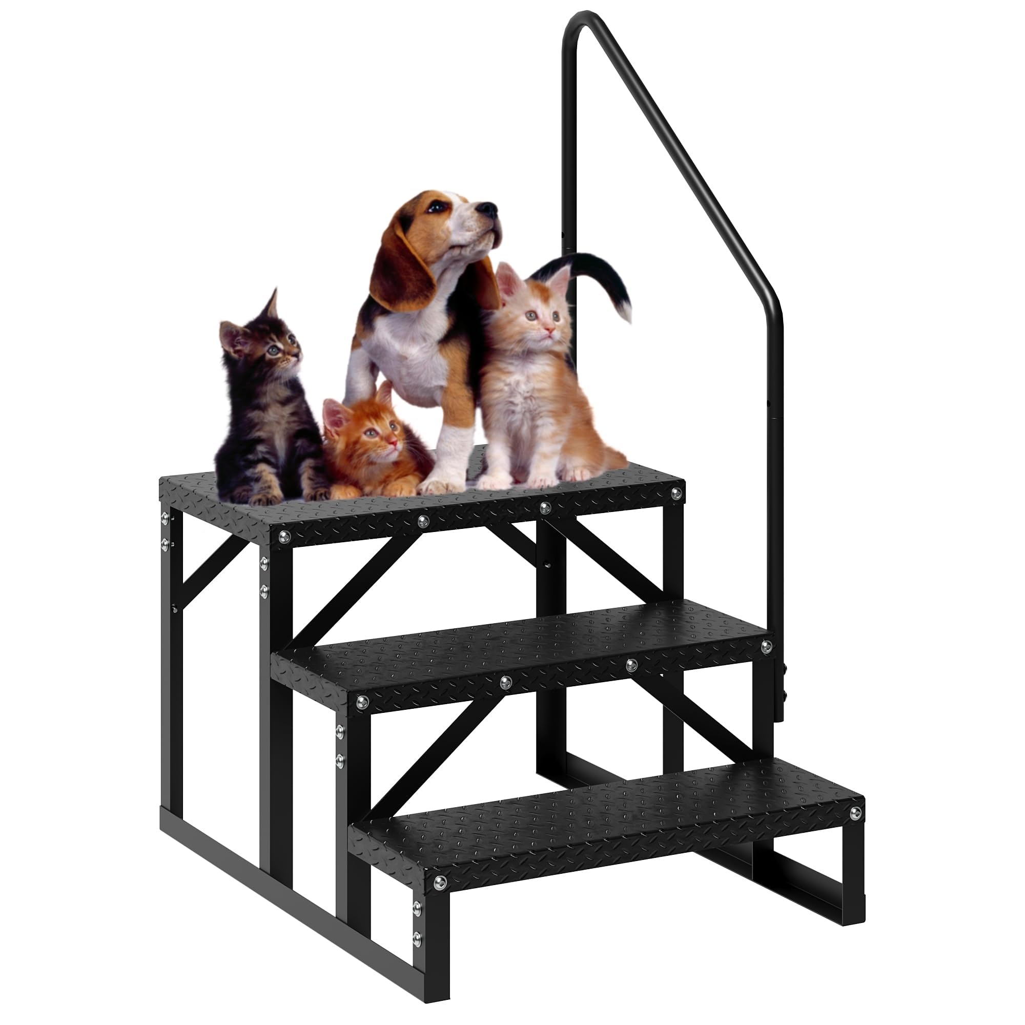 Garvee Escalier externeérieur antidérapant 3 marches pour Camping-Car – Capacité 300 kg, Portable, Acier allié, sécurité Accrue – Marchepied Robuste avec Rampe – Simple Main Courante | 3 marches