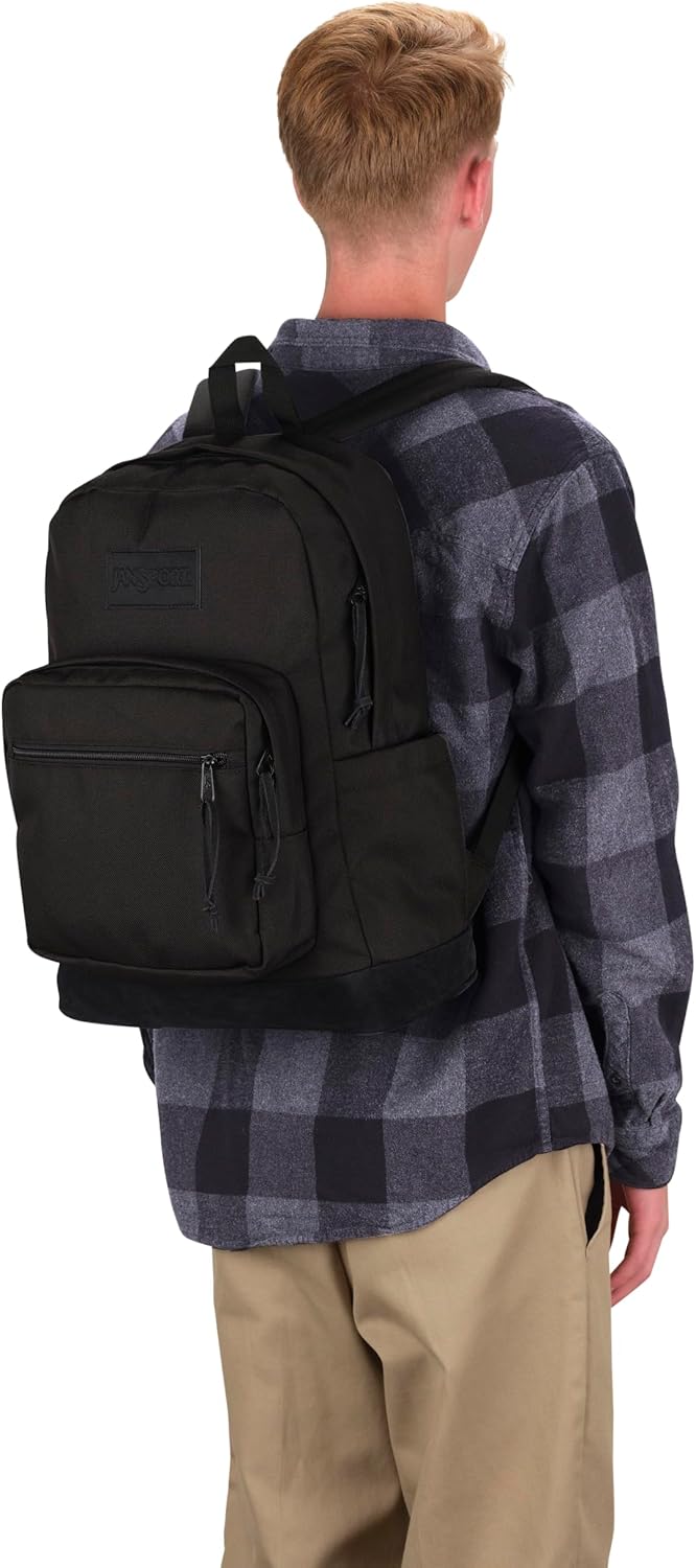 JanSport Right Pack Backpack - Durable Daypack with Padded 15" Laptop Sleeve, Spacious Main Compartment & Integrated Water Bottle Pocket, Monochrome Black