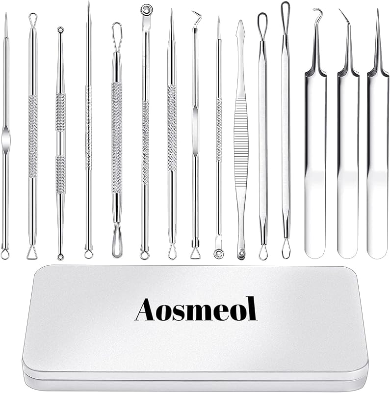 Kit Aosmeol com 15 ferramentas para cuidados da pele em aço inoxidável 420 com estojo metálico