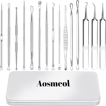 15 PCS Pimple Popper Tool Kit,Blackhead Remover Comedone Extractor Tools,Professional Pimple Comedone Extractor,Stainless Steel Skin Blemish Removal Acne Tools for Forehead Nose Face with Metal Case