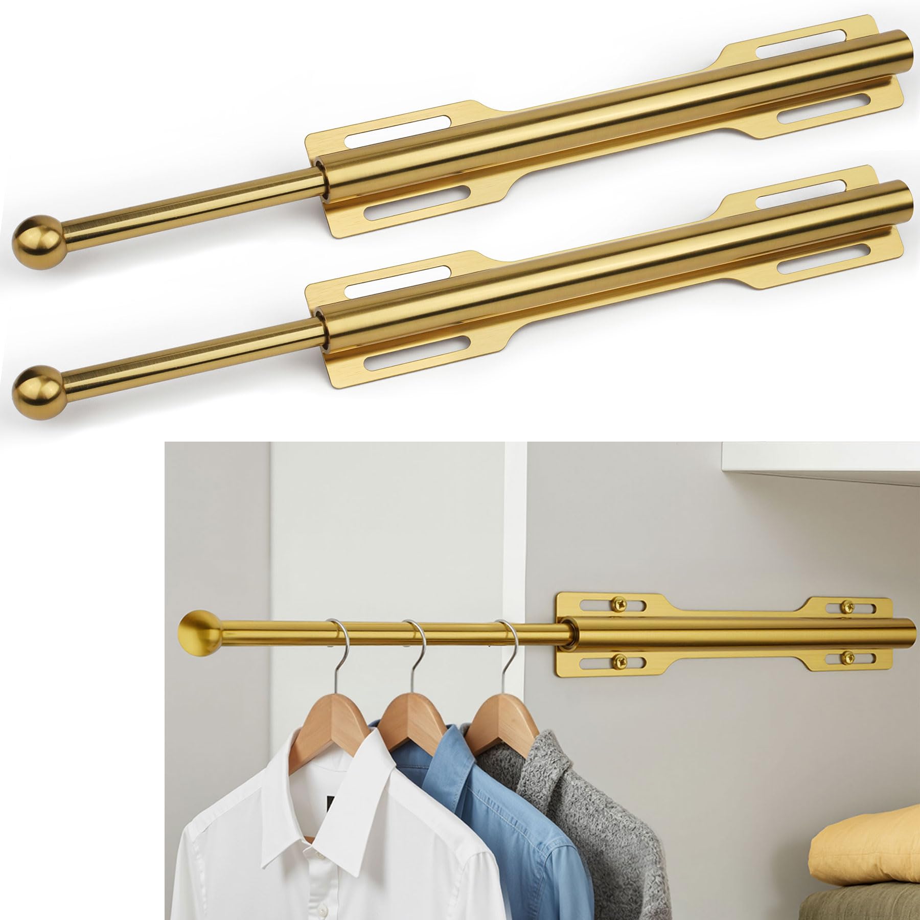 Pull-out Valet Rod for Closet 2 Pack, Brushed Gold