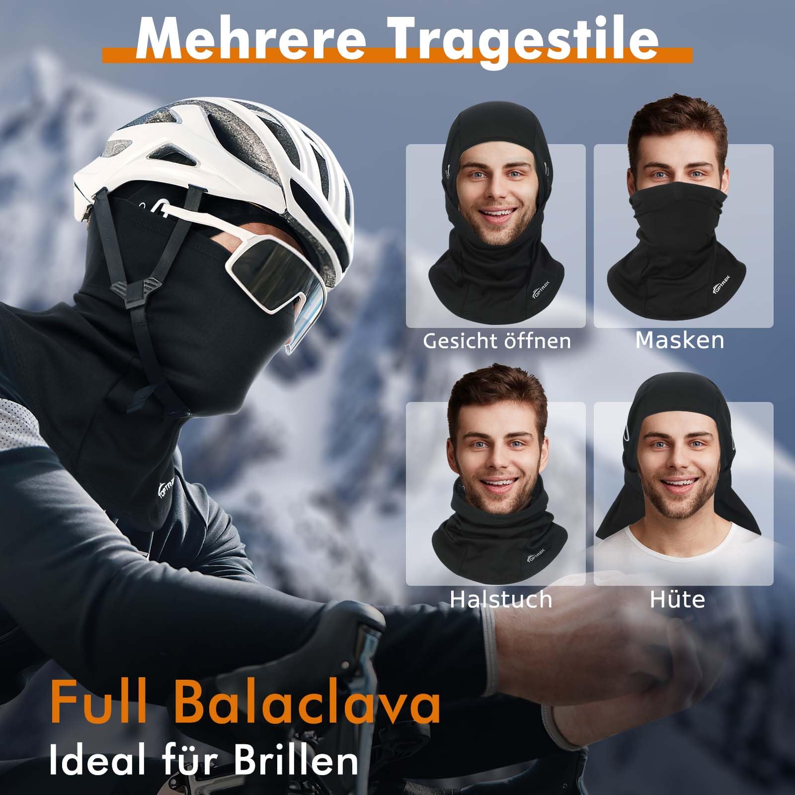 Toptrek Balaclava zimowa, zimna i wiatroszczelna maska na twarz, narciarska, na rower, snowboard, motocykl, oddychająca maska na twarz dla mężczyzn i kobiet, czarny, 55-60