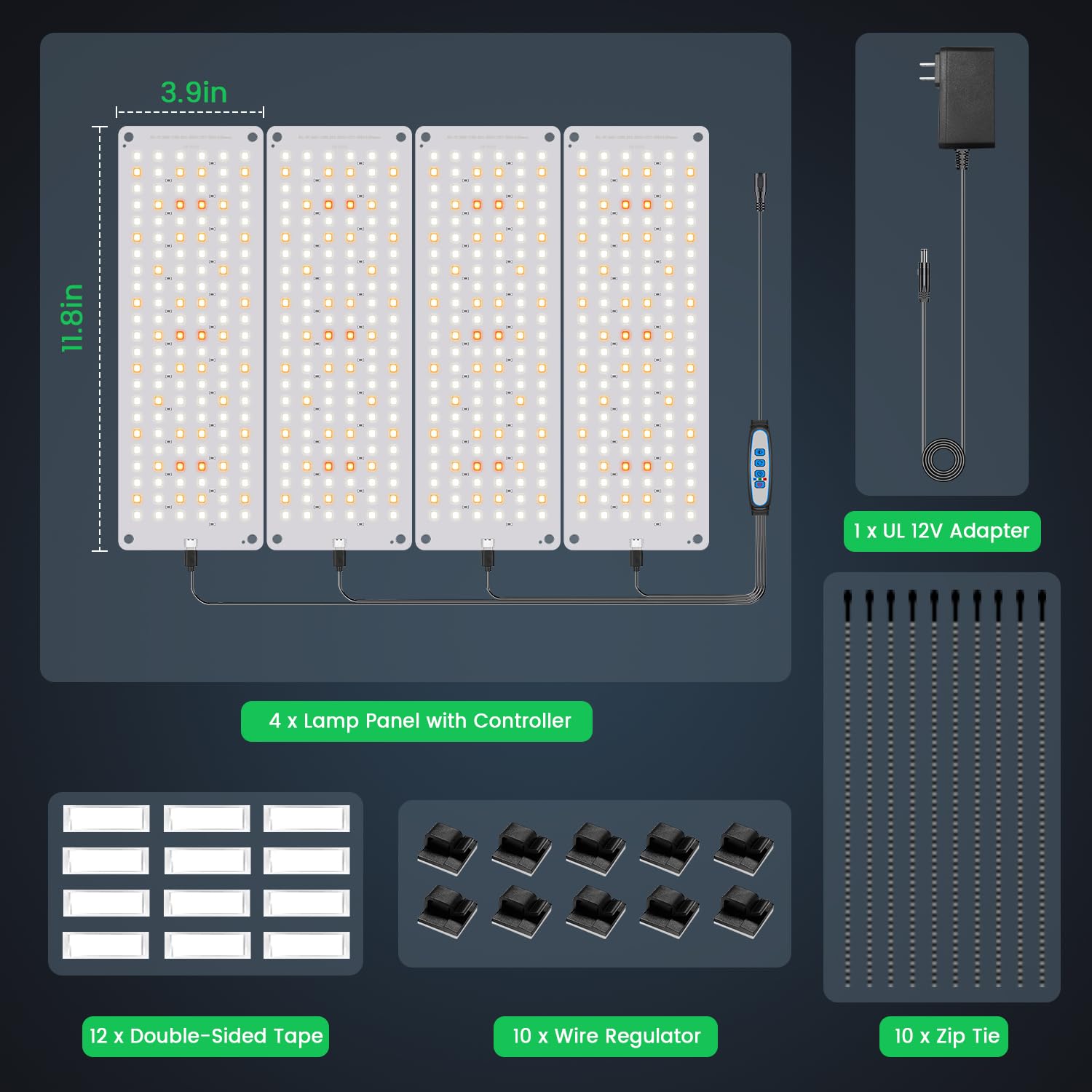 Garpsen LED Pflanzenlampe, 6000K Vollspektrum-Pflanze Lichter mit Auto Timer 6/12/16H, 5 dimmbare Stufen & 3 Farbmodi, 552 LEDs wachsen Lampe Panel für den Samenstart, Veg und Bloom (4Panels)