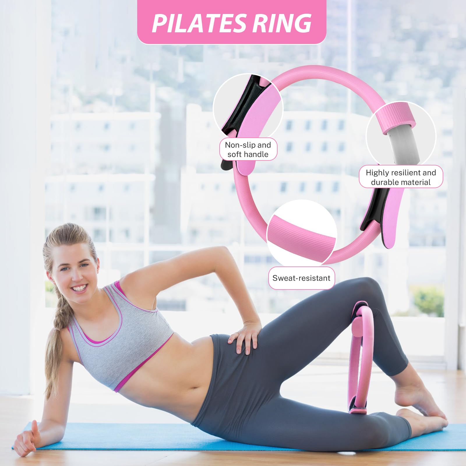 Jazcimdo Pilates Set 10-teilig | Mit Ball, Ring, Widerstandsbändern | Für Zuhause, Fitness, Stretching