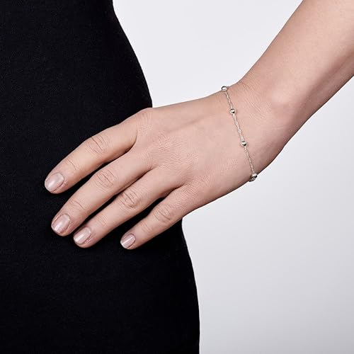 Miniatura 8 de Amberta Pulsera de plata de ley 925 1.4 Singapur con cuentas de bola de 0.157 in, 7 pulgadas, 7.5 pulgadas