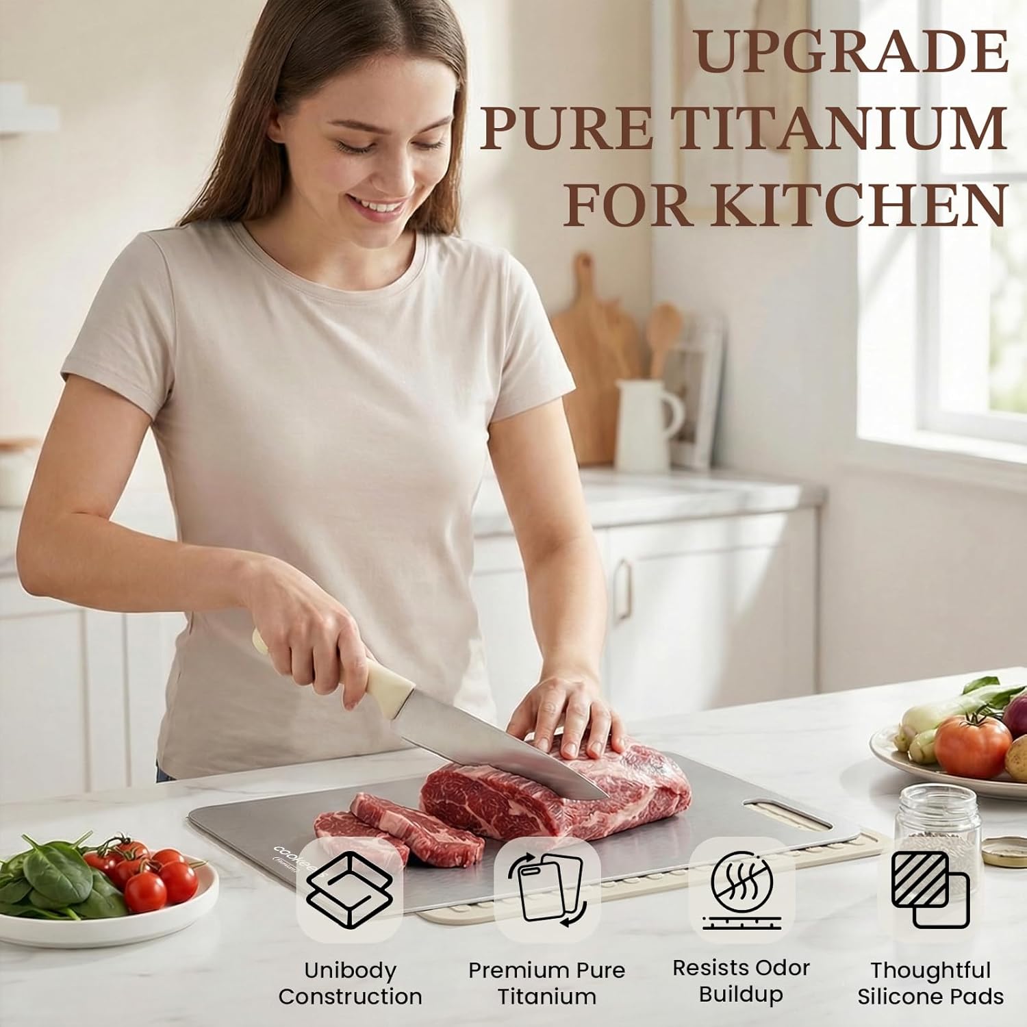 Titanium Cutting Board set of 2-2026 New Upgraded Pure Titanium Double Sided Cutting Boards for Kitchen, Hygiene Durable Dishwasher Safe Chopping Board for Meat, Vegetables, Kitchen Gift(M+S+Mat)