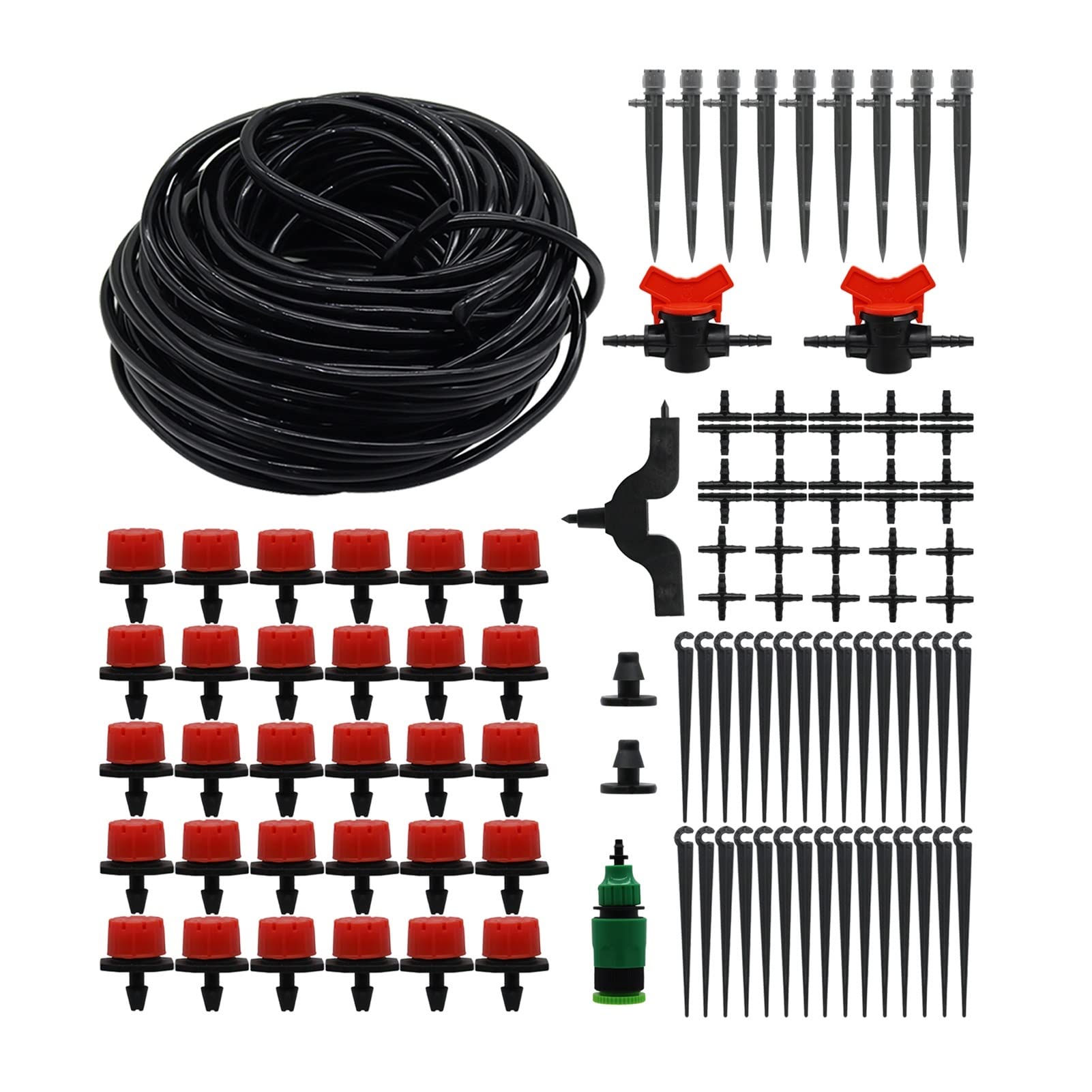 Tropfbewässerungs-Set, Gartenbewässerungs-Set, 108 Stück, 20 m, 4/7 mm Schlauch, DIY-Garten-Sprinkler-Schlauchhalter, Schnellmontage, Stanzstopfen-T-Stück