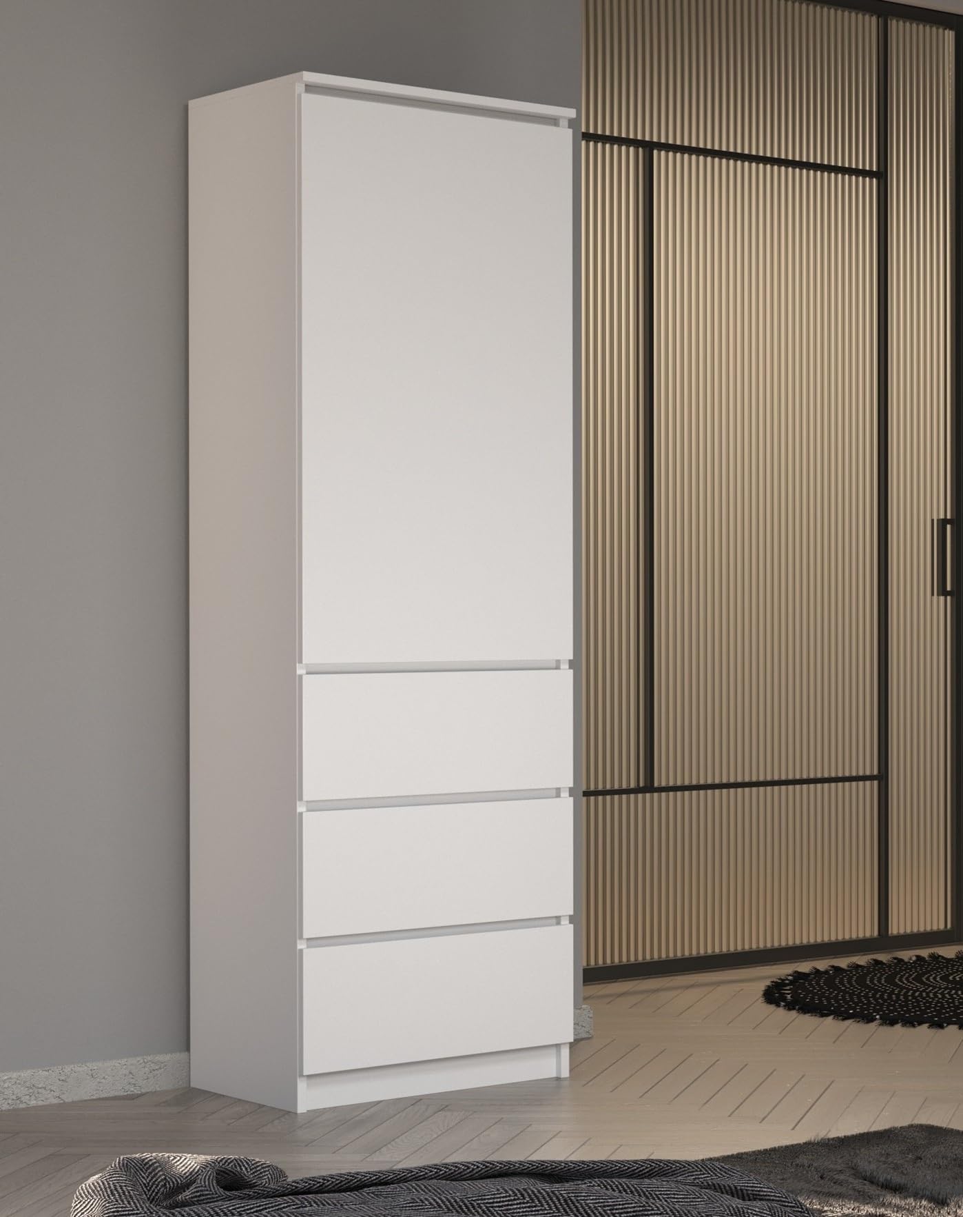 Armadio multiuso con 3 cassetti 3 scomparti e ante - Armadio per casa e ufficio 180,5x50x40cm (Bianco)