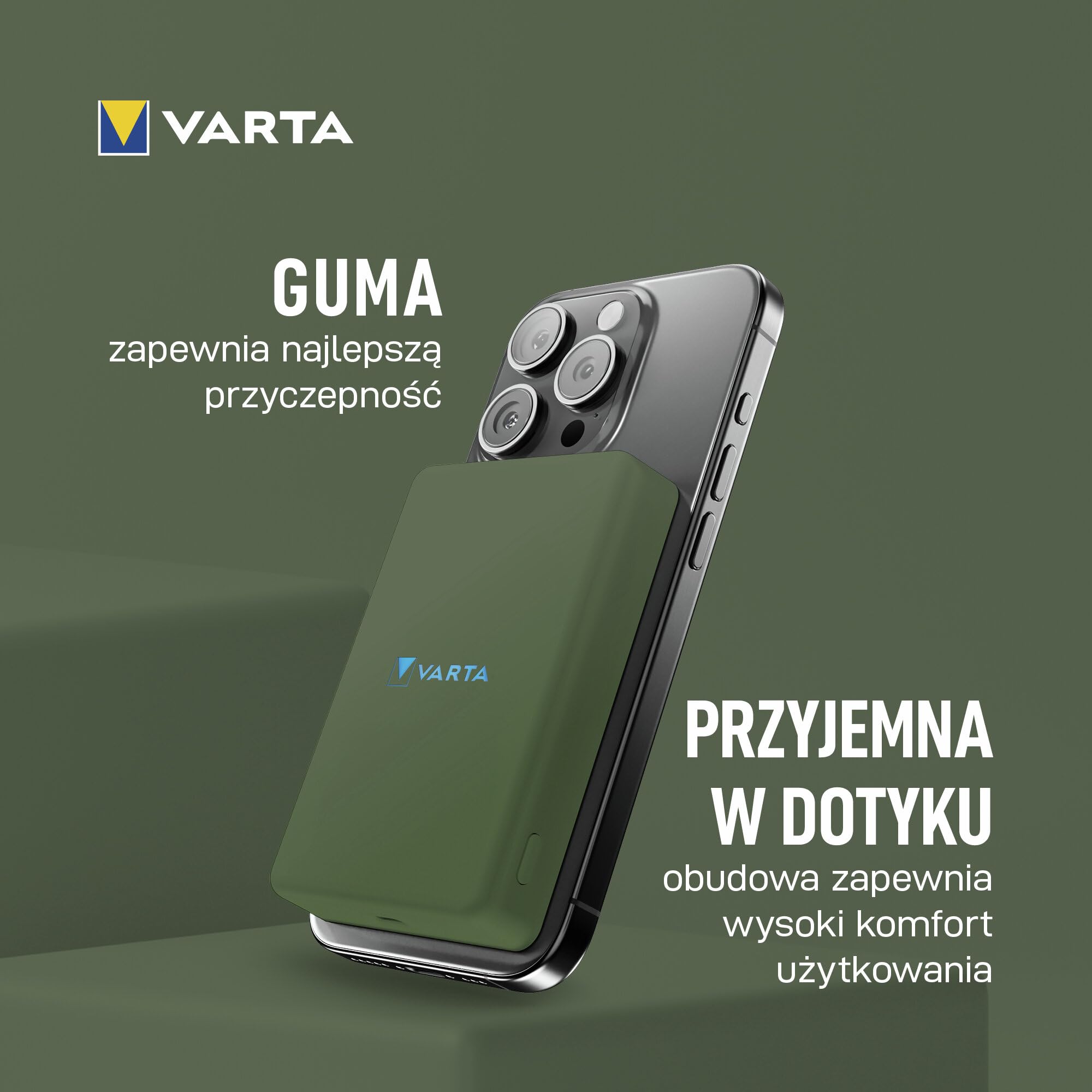 VARTA Power Bank 5.000mAh, magnetyczna bezprzewodowa powerbanka, Mag Pro Power on Demand, 7,5W, ładowarka z portem USB Typ C, kompatybilna z MagSafe i standardem Qi (iPhones i Android), zielony