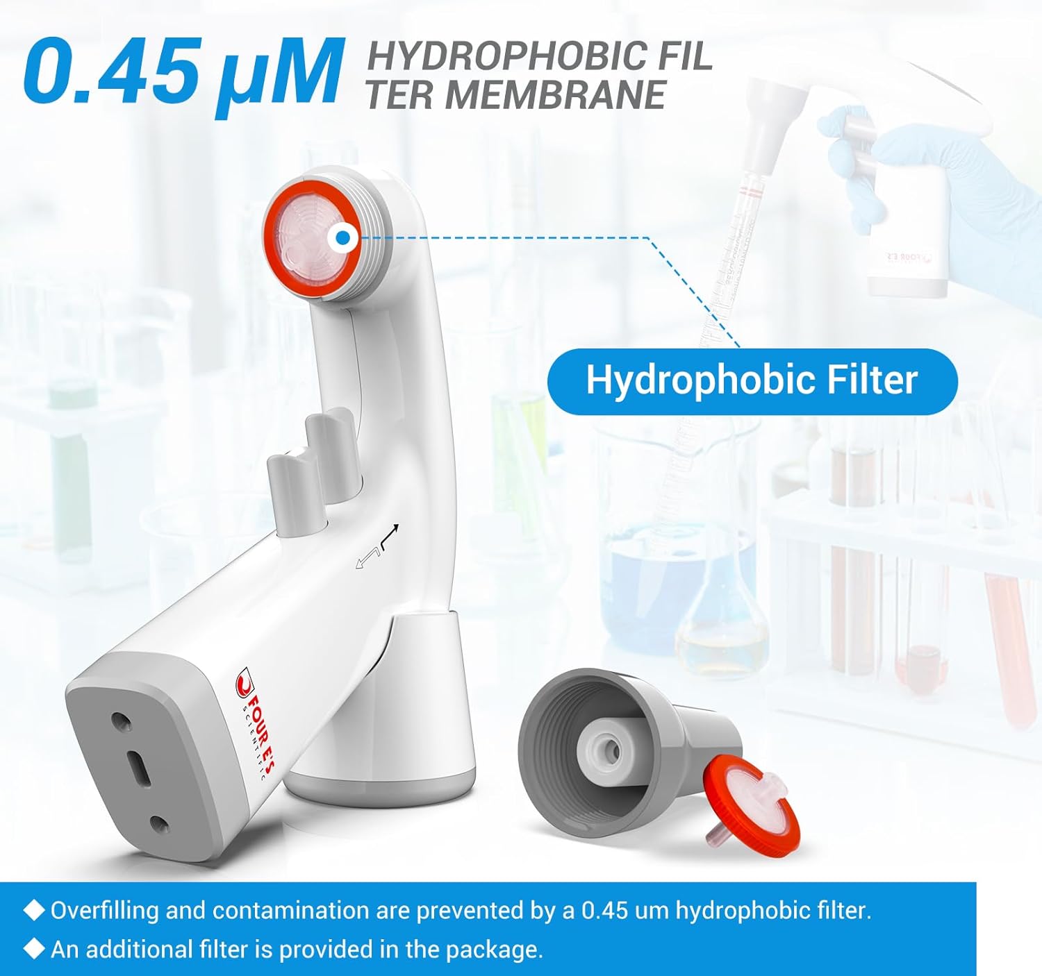 FOUR E'S SCIENTIFIC Electric Pipette Controller 0.1-100mL, Automatic Motorized Pipette Filler with LCD Screen, Adjustable Speed