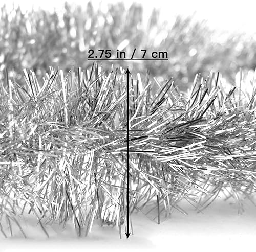 Miniatura 7 de Jishi Guirnalda de Navidad de 50 pies, guirnalda de oropel plateada para decoración de árbol de Navidad, decoración navideña no iluminada,