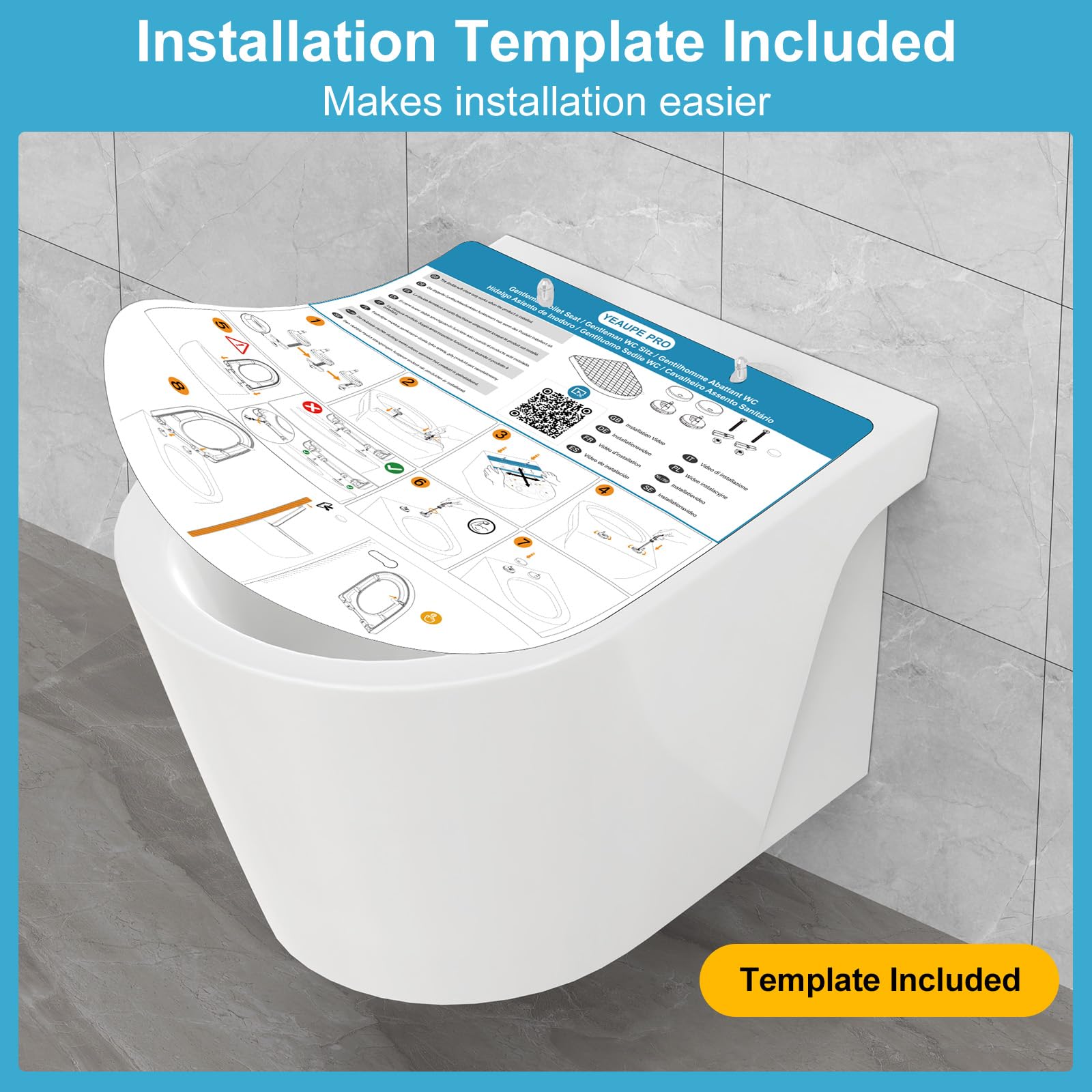 YEAUPE PRO Tavoletta WC Universali D Forma, Copriwater, Sedile WC Chiusura Ammortizzata con Sgancio Rapido a un Pulsante, Modello di installazione allegato, Trama di rombo Bianco, 43,5*36,2*5,1 CM