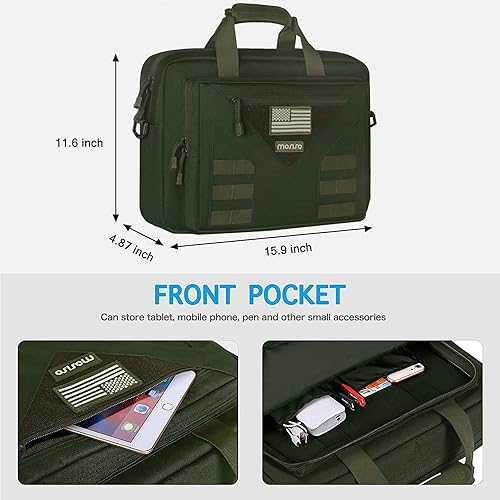 Miniatura 4 de MOSISO Bolsa de hombro táctica para laptop, 15-16 pulgadas, multifuncional, ajustable, grande, funda de transporte, bolsillos para portátil, verde
