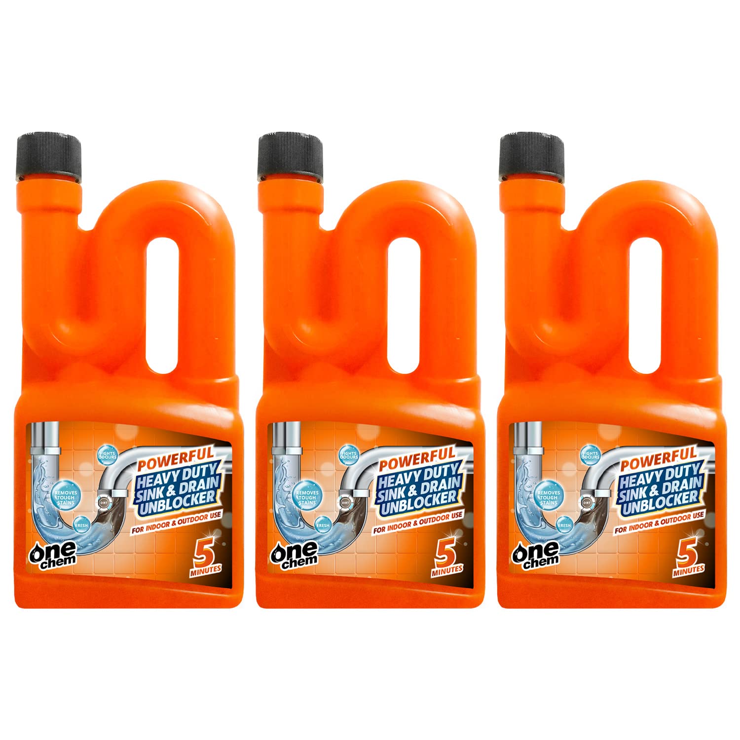 – Heavy Duty Sink and Drain Unblocker 3 x 750ml - Powerful formula for indoor and outdoor use