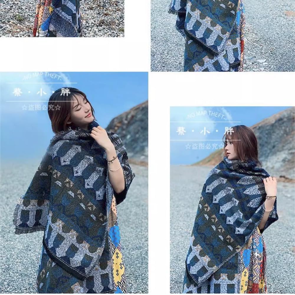 210cm Ethnic Style Scarf for Women's Tourism Literary Artistic Knitted Shawl Dual Use