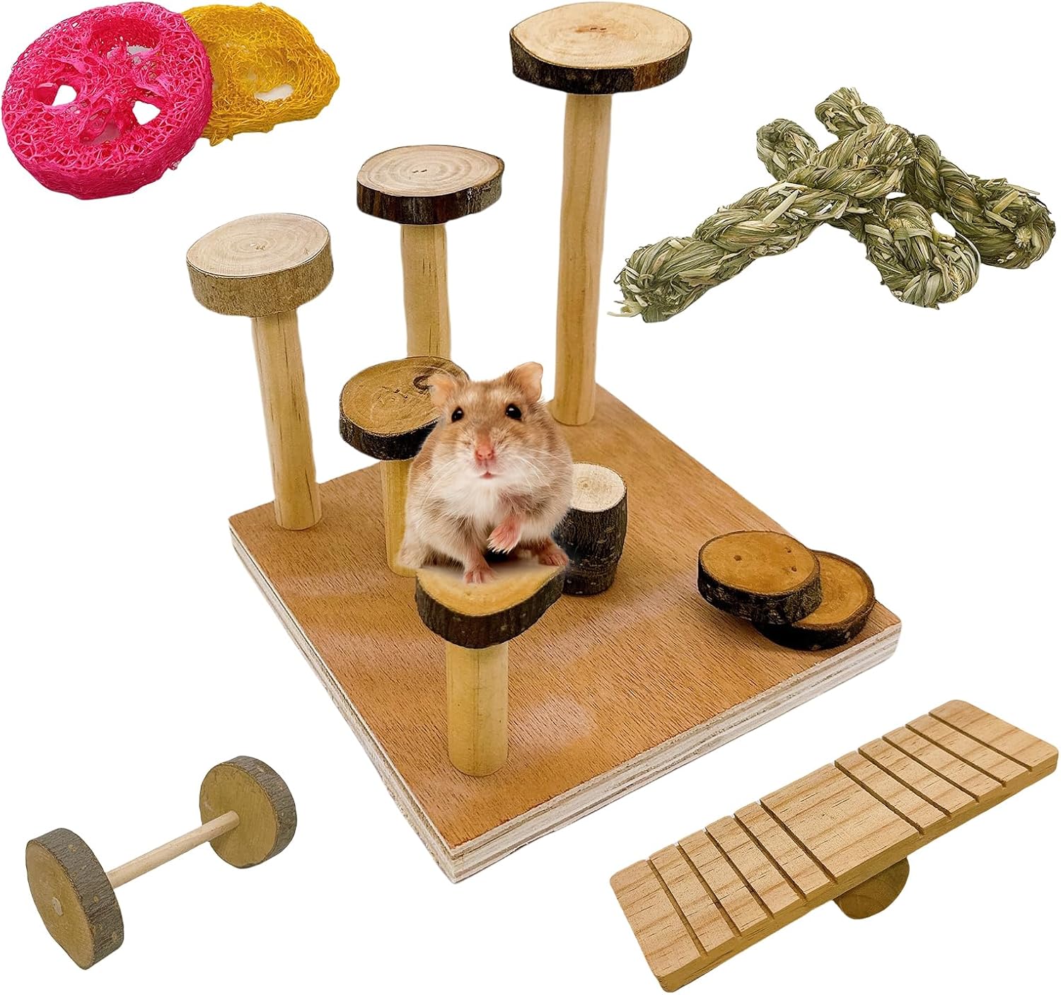 Hamiledyi Wooden Hamster Platform Activity Playground Seesaw Climbing Set for Dwarf Syrian Hamster Gerbil Mouse Sugar Glider