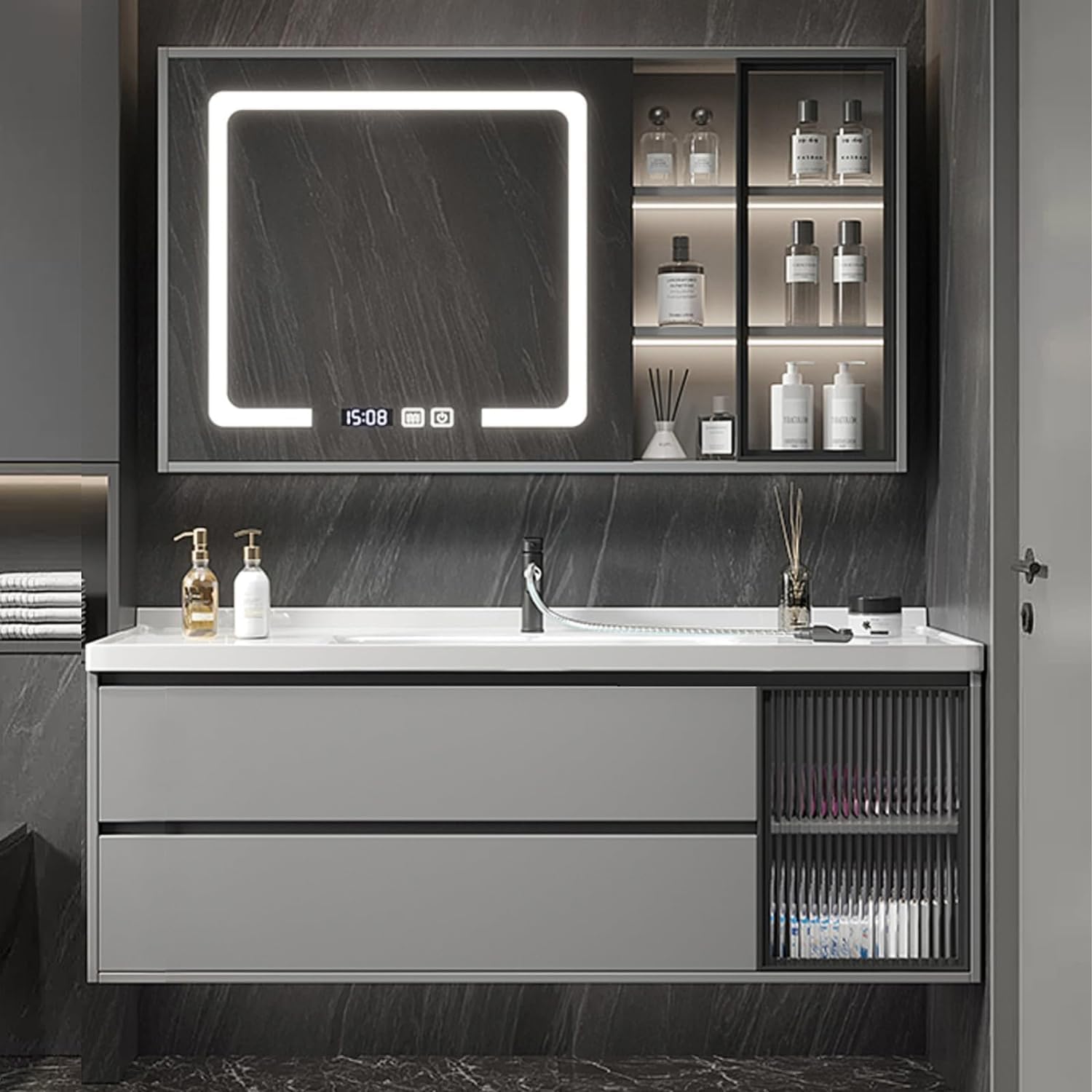 Amazon.com: NAIROLET Bathroom Vanity Set - Floating Vanity with Striped ...