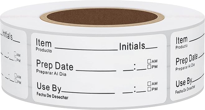Hybsk 1 x 2 Inch Removable Shelf Life Labels for Food Rotation Use By Food Preparation Stickers Prep Date Total 500 Labels Per Roll Black Font