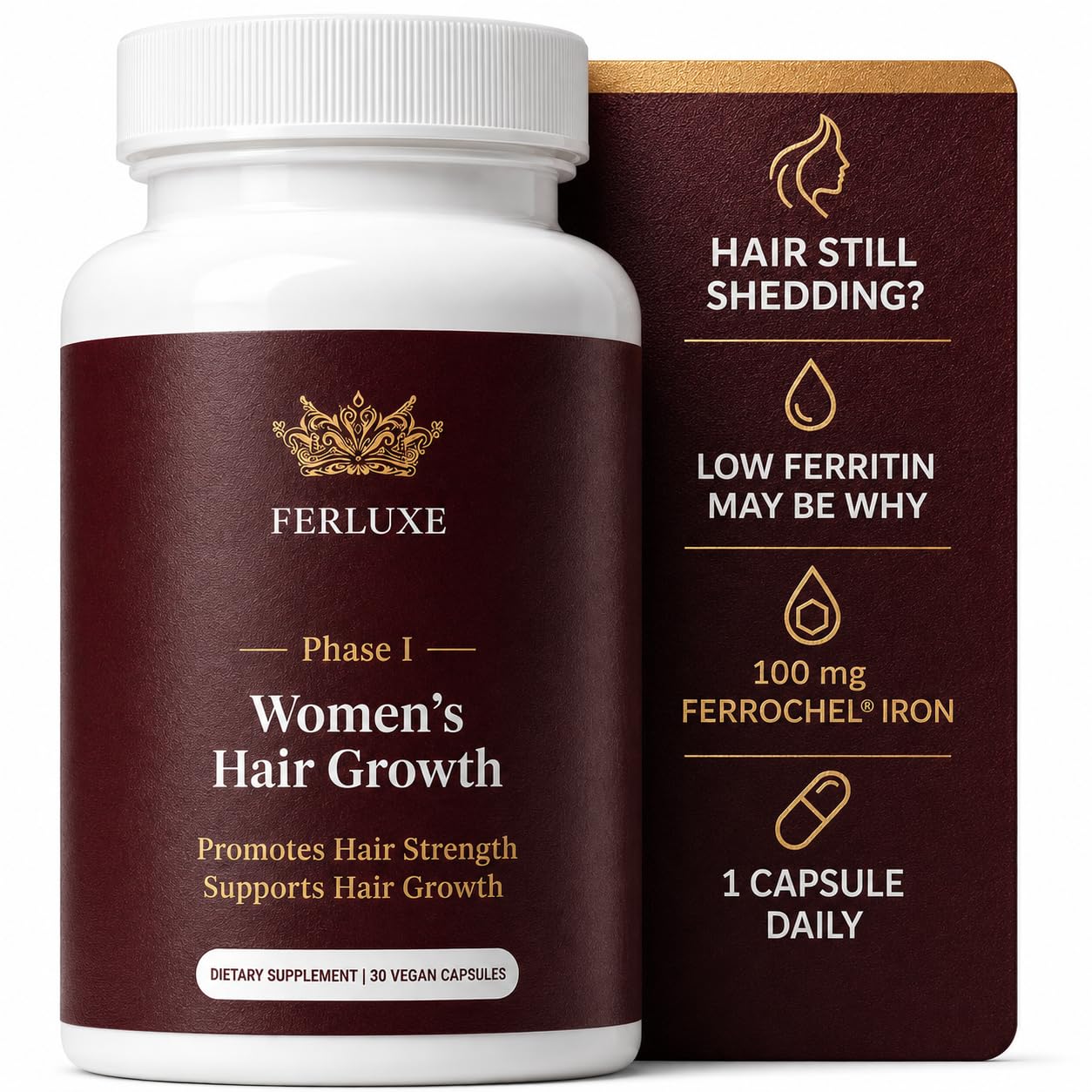 Ferritin Iron Supplement for Women - Hair Growth, Vitamin C, Vegan